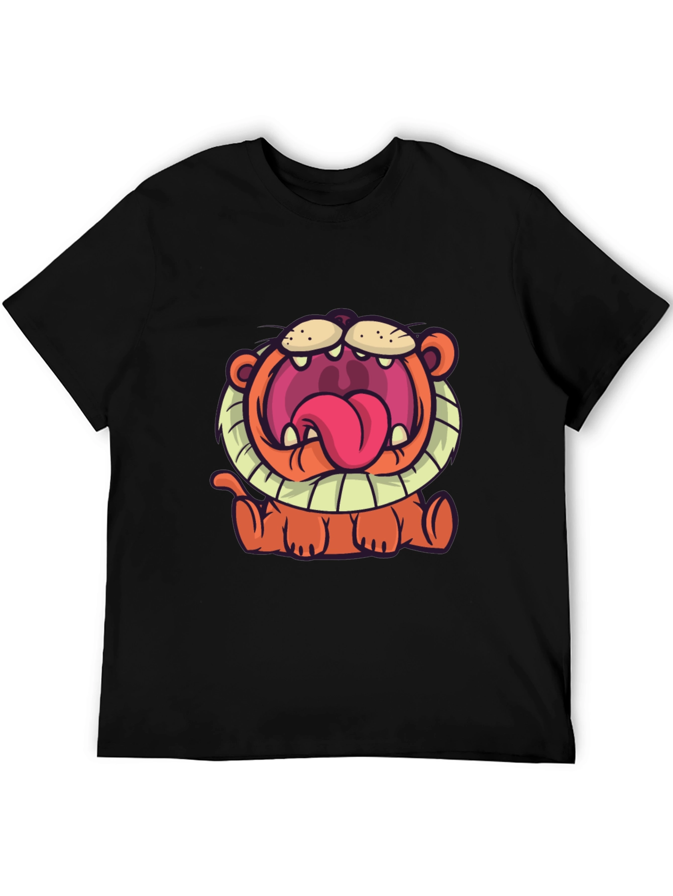 Cartoon Lion Graphic T-Shirt - Unisex Black Tee