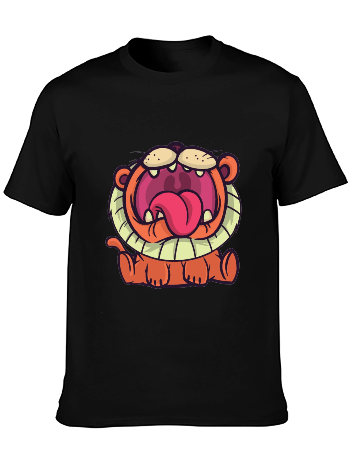 Cartoon Lion Graphic T-Shirt - Unisex Black Tee