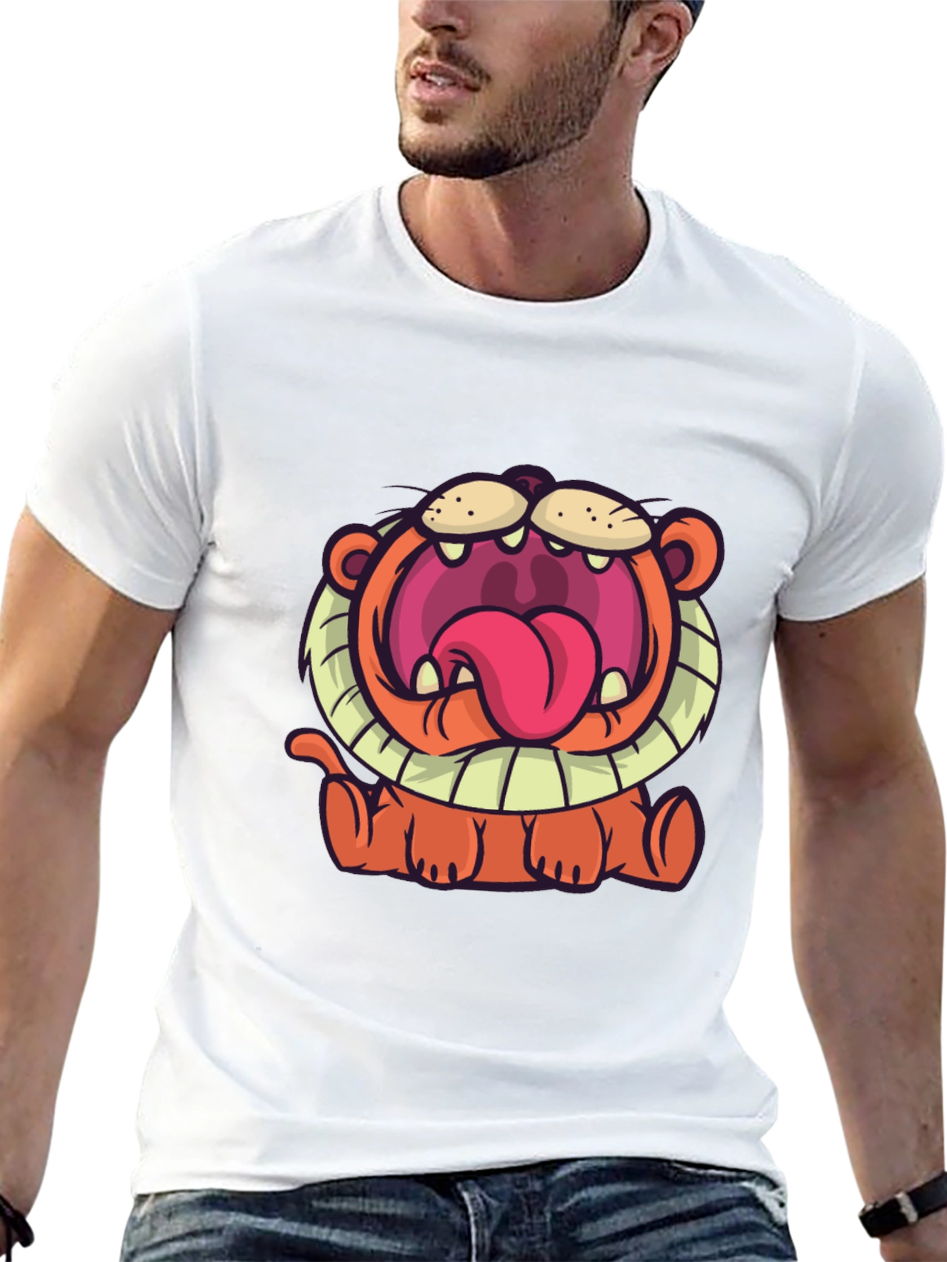 Cartoon Lion Graphic T-Shirt - Unisex Black Tee