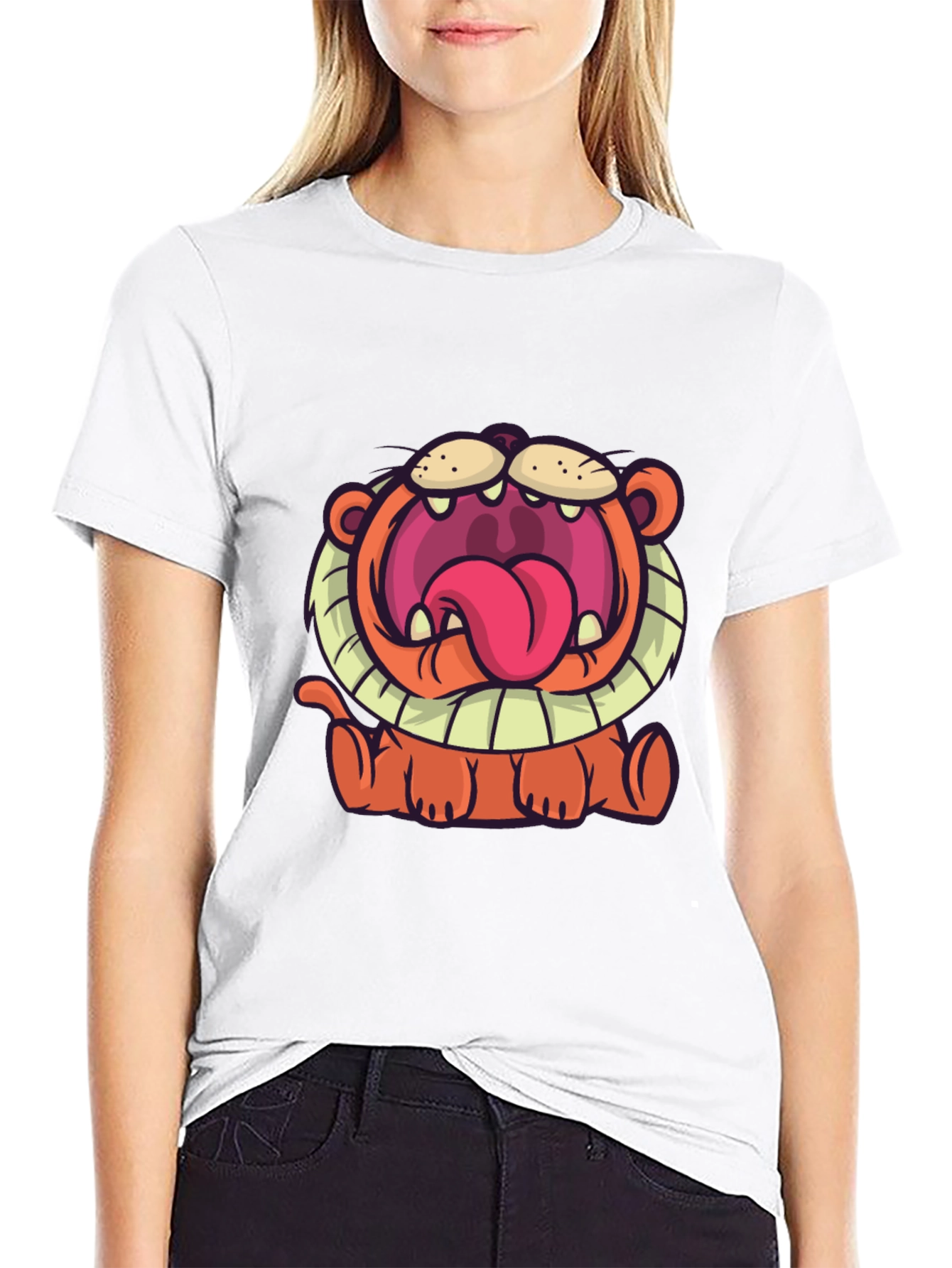 Cartoon Lion Graphic T-Shirt - Unisex Black Tee