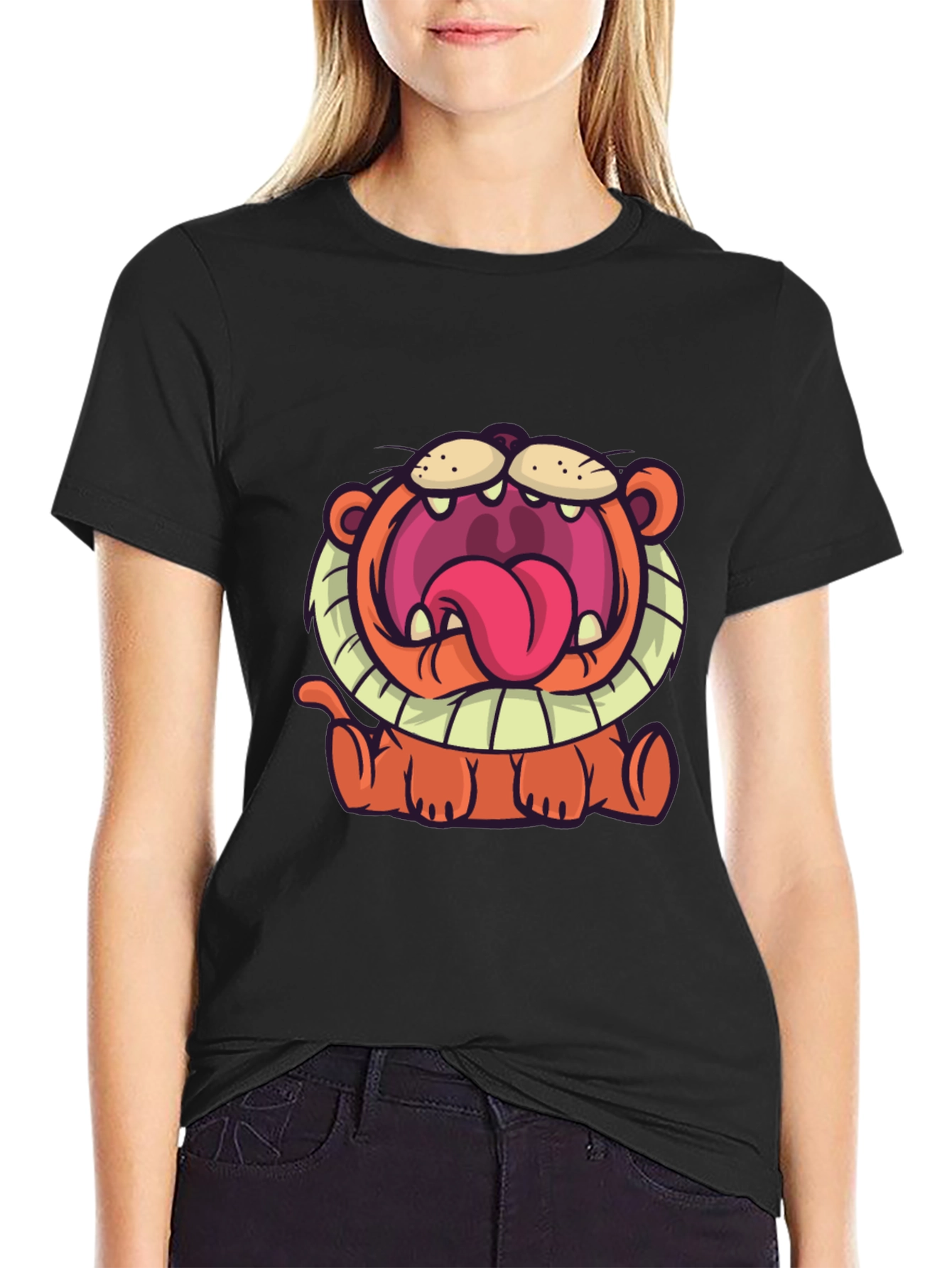 Cartoon Lion Graphic T-Shirt - Unisex Black Tee