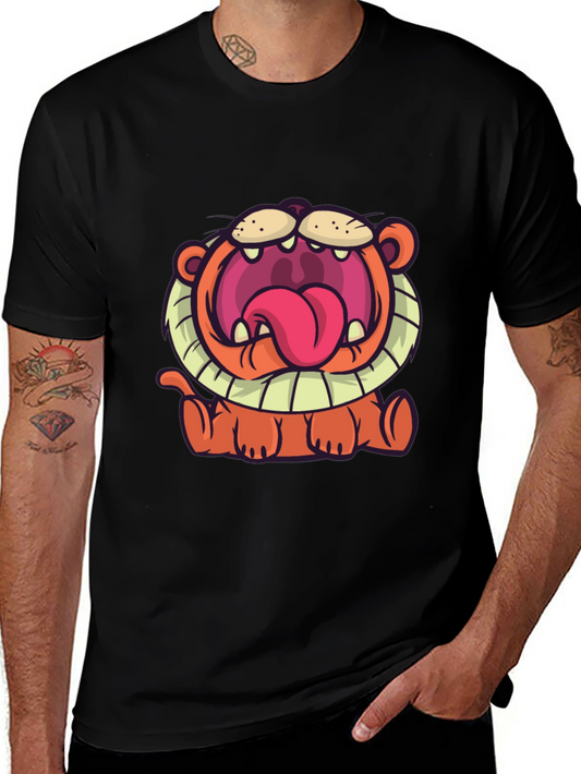 Cartoon Lion Graphic T-Shirt - Unisex Black Tee