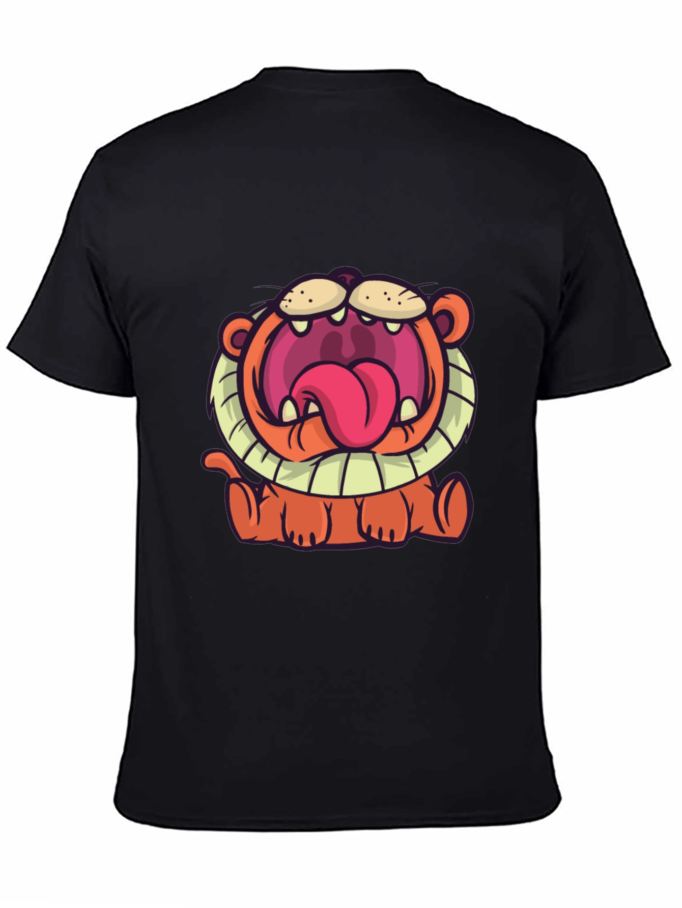 Cartoon Lion Graphic T-Shirt - Unisex Black Tee