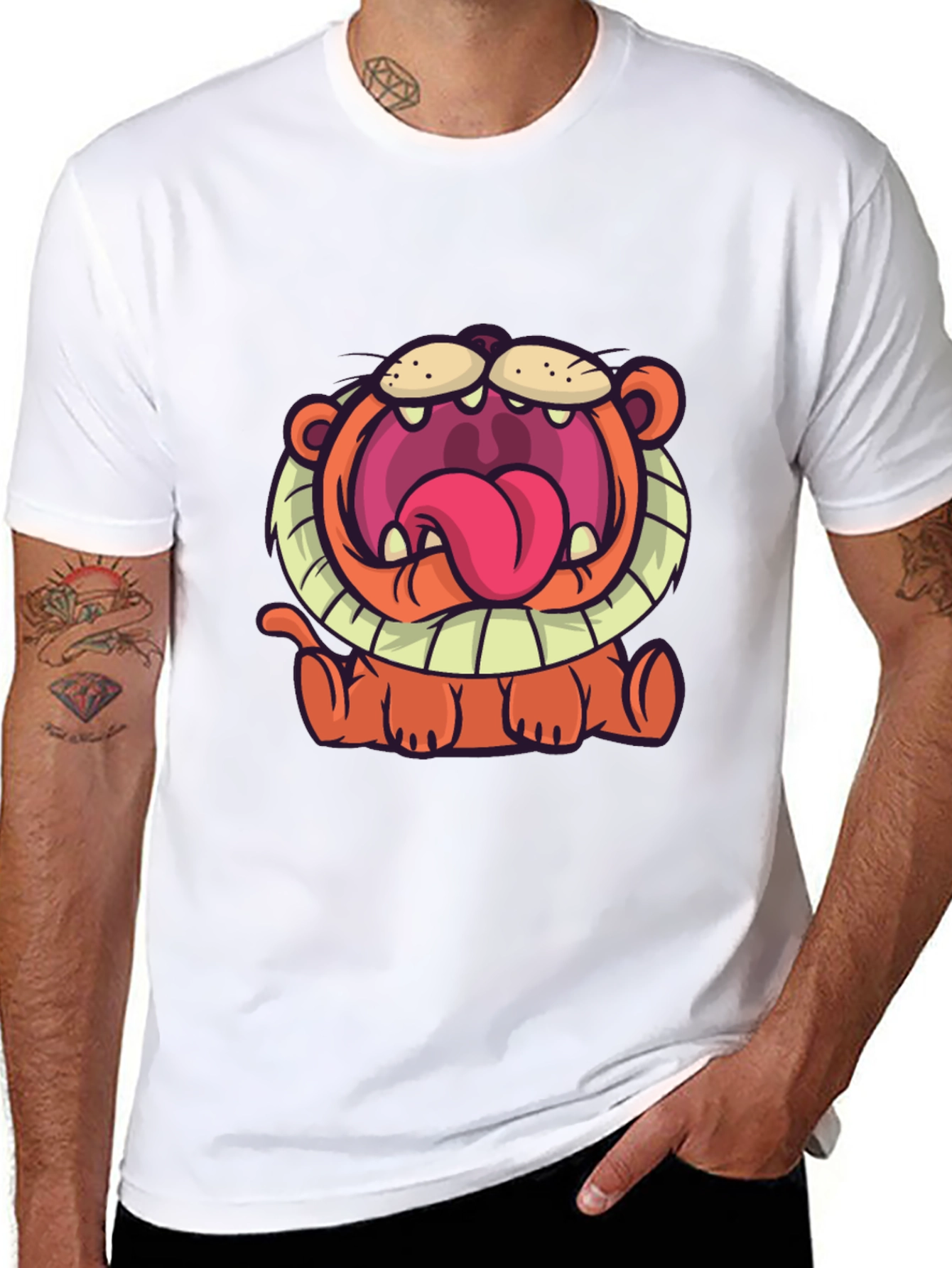 Cartoon Lion Graphic T-Shirt - Unisex Black Tee