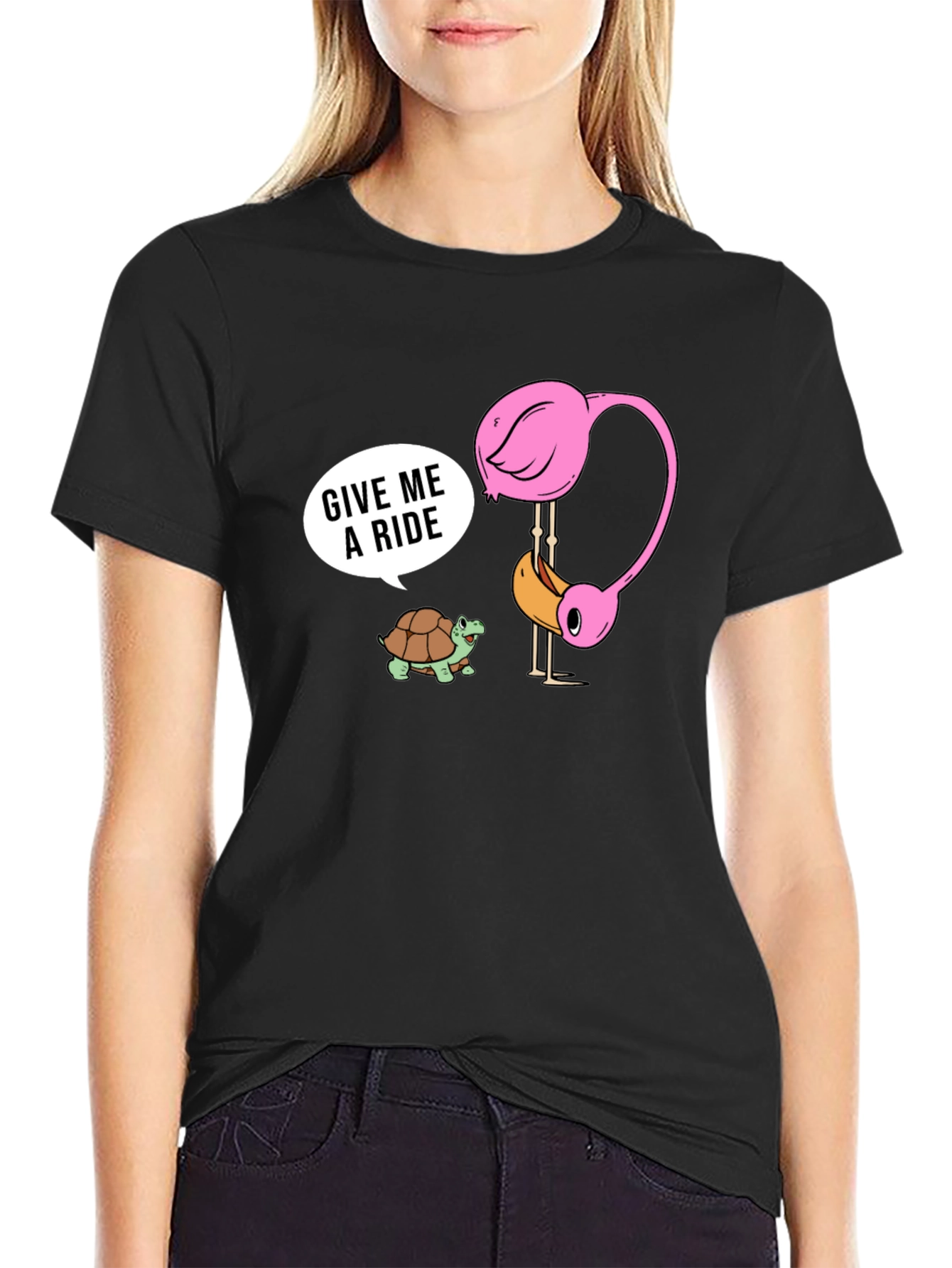 Funny Flamingo & Turtle Ride T-Shirt