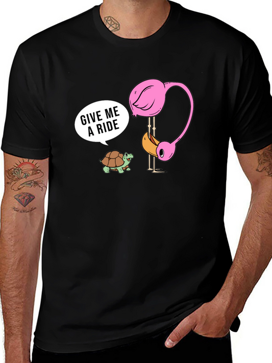 Funny Flamingo & Turtle Ride T-Shirt