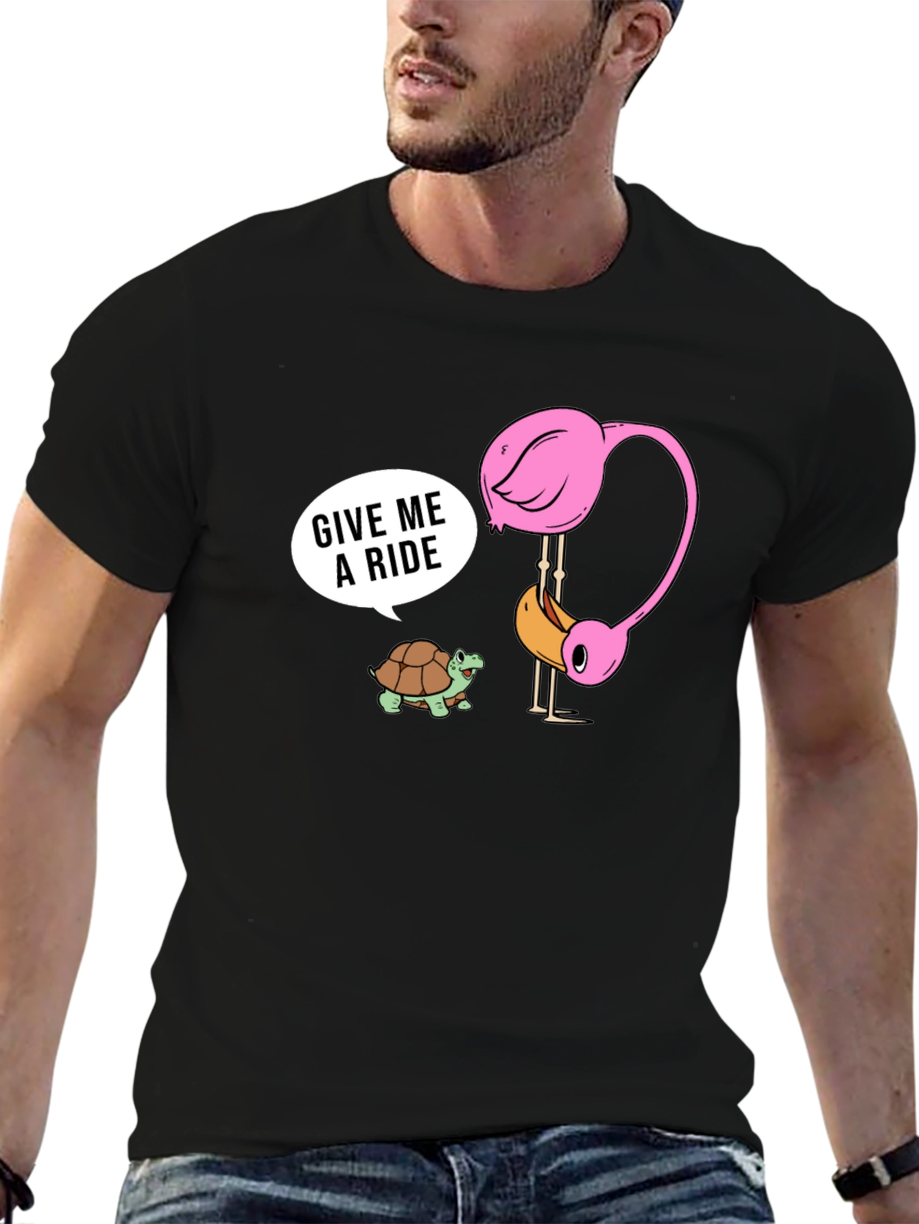Funny Flamingo & Turtle Ride T-Shirt