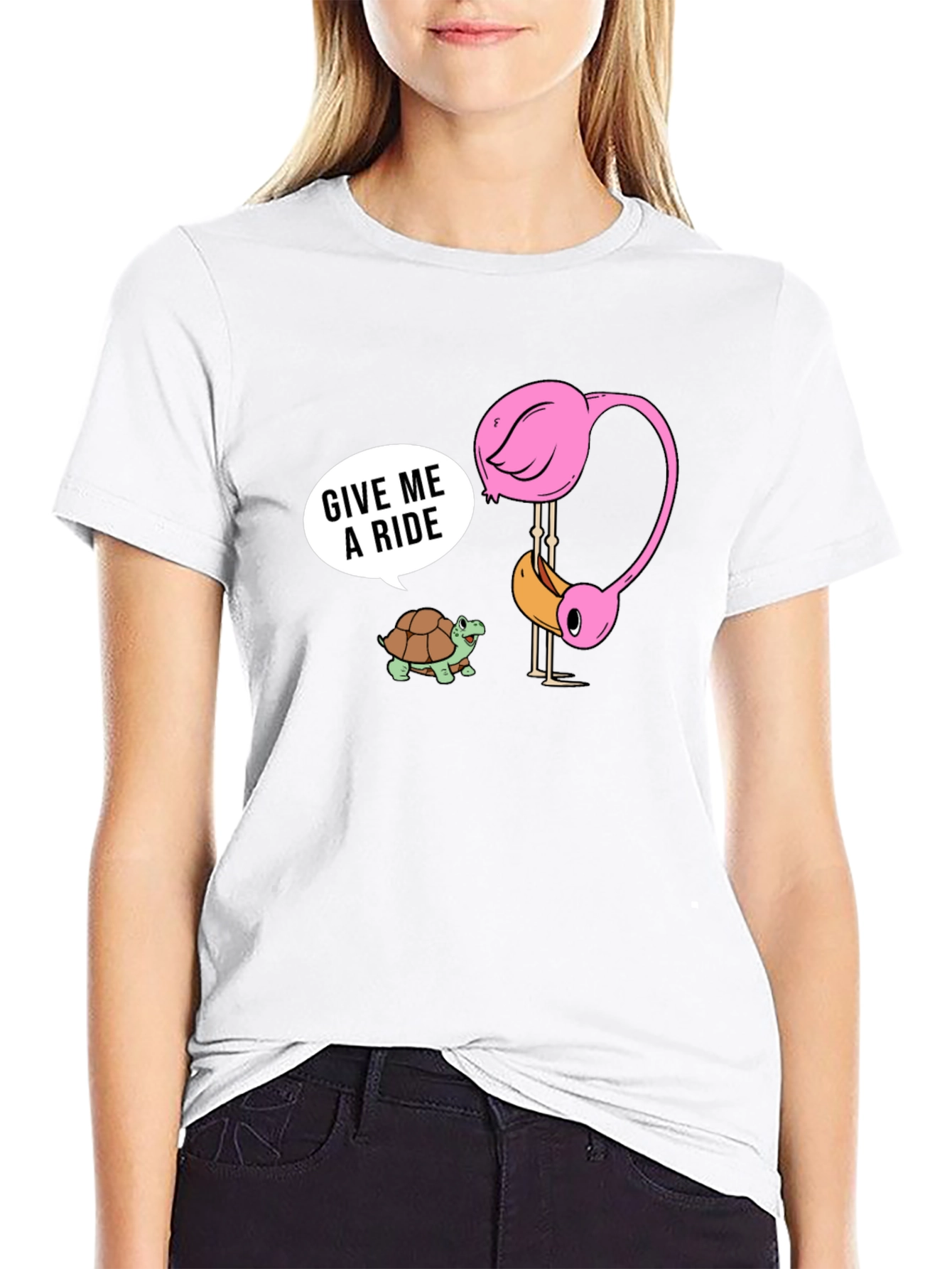 Funny Flamingo & Turtle Ride T-Shirt