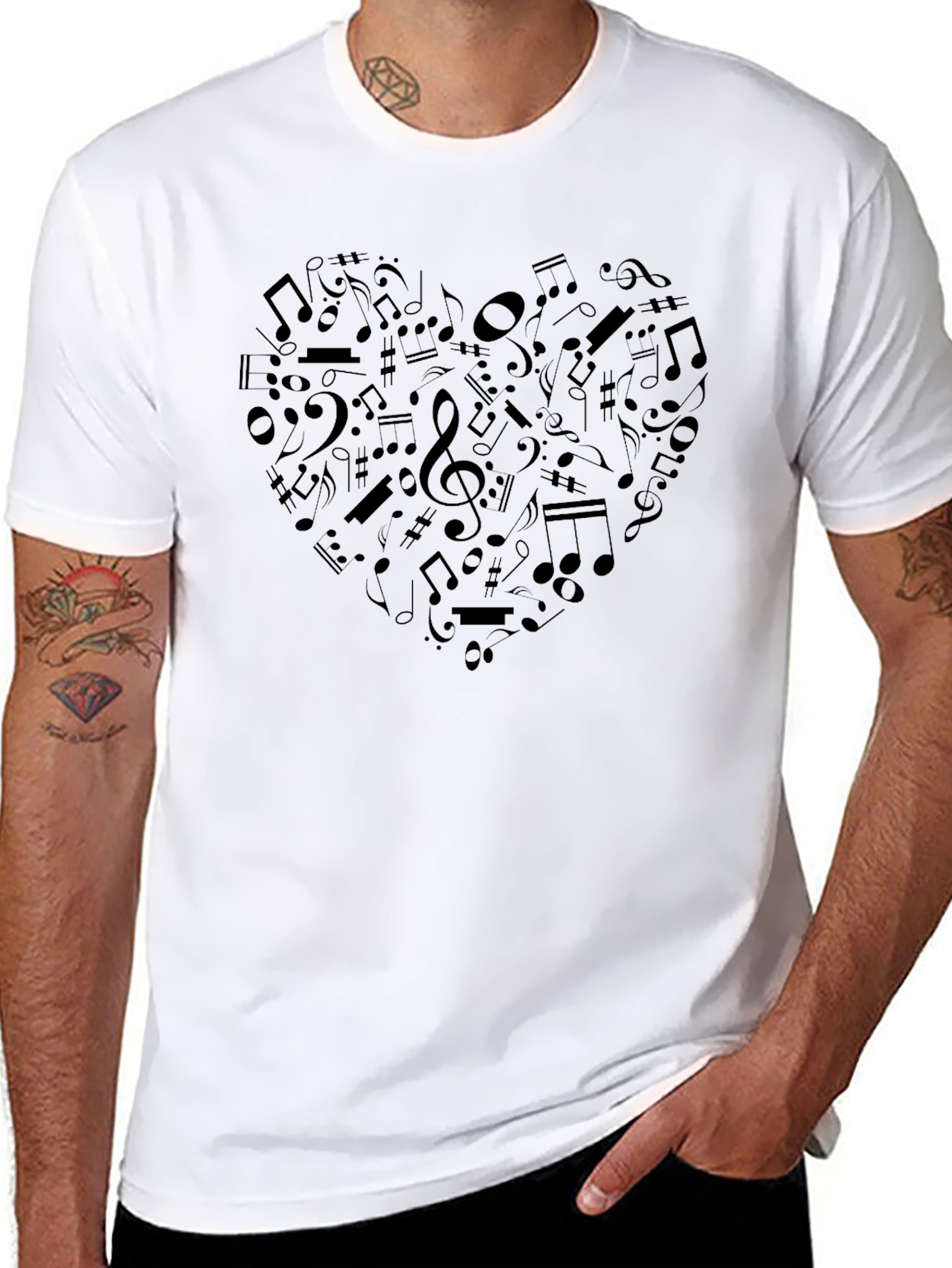 Music Heart Graphic Tee - Black Crew Neck T-Shirt