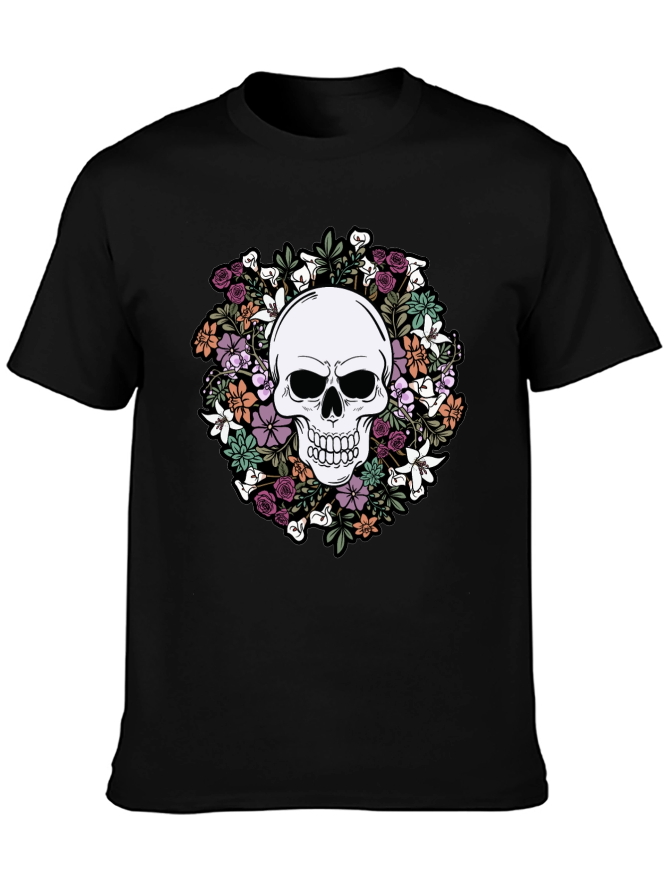 Floral Skull Graphic Tee - Stylish Mens T-Shirt