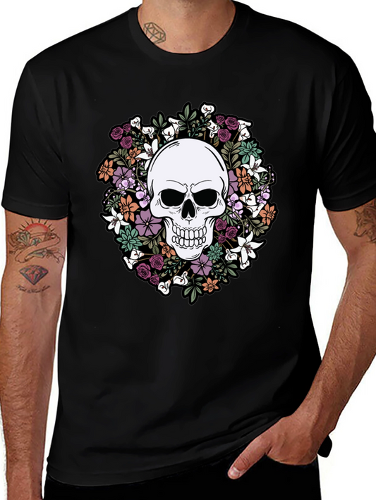 Floral Skull Graphic Tee - Stylish Mens T-Shirt