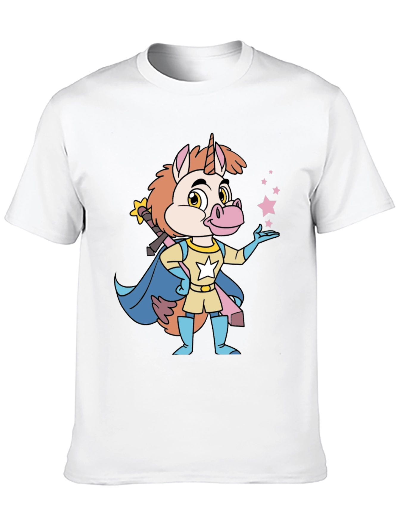 Cartoon Unicorn Superhero Black T-Shirt