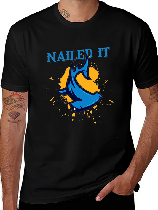 Nailed It Shark Graphic Tee - Fun Casual Black T-Shirt