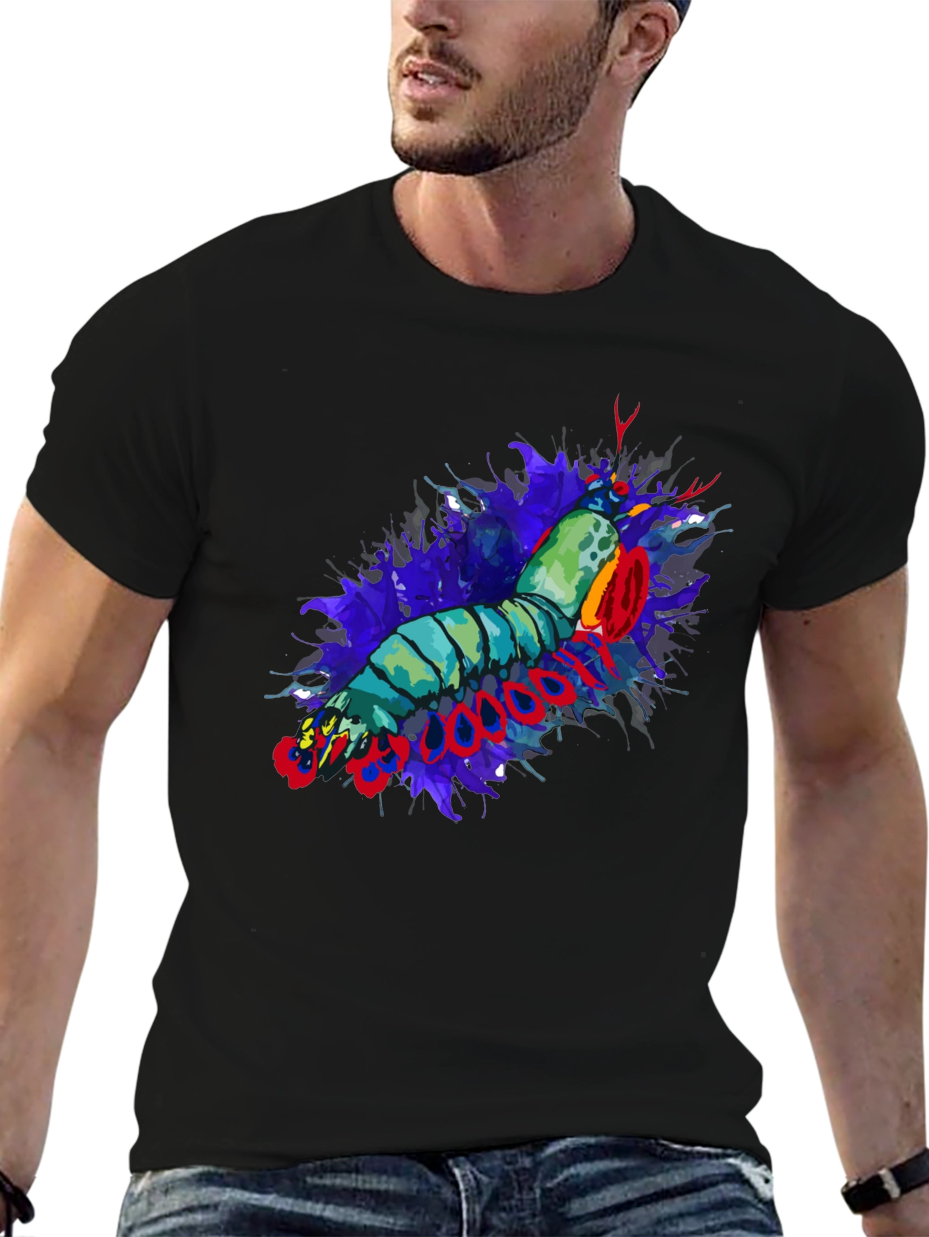 Mantis Shrimp Graphic Print Black T-Shirt