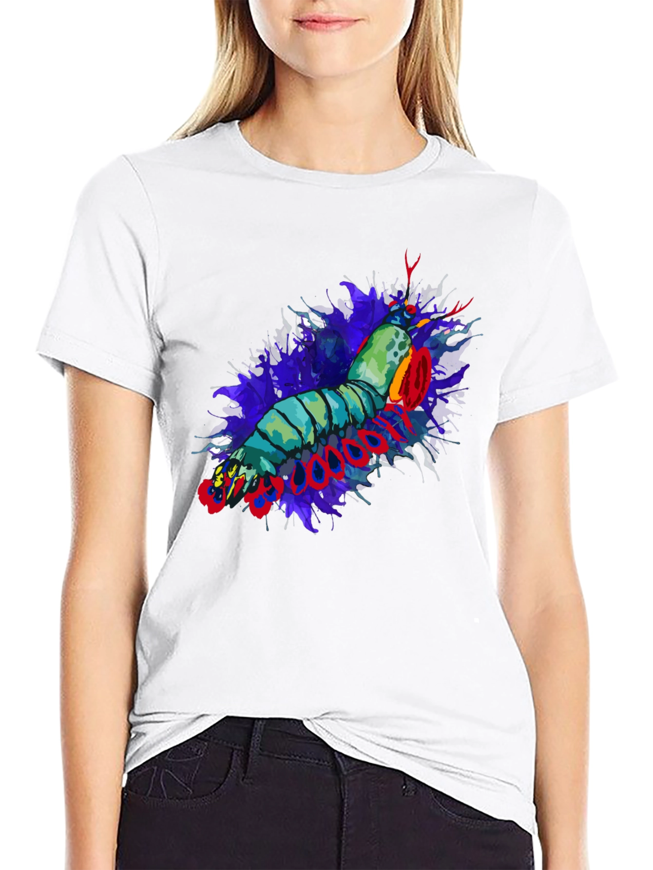 Mantis Shrimp Graphic Print Black T-Shirt