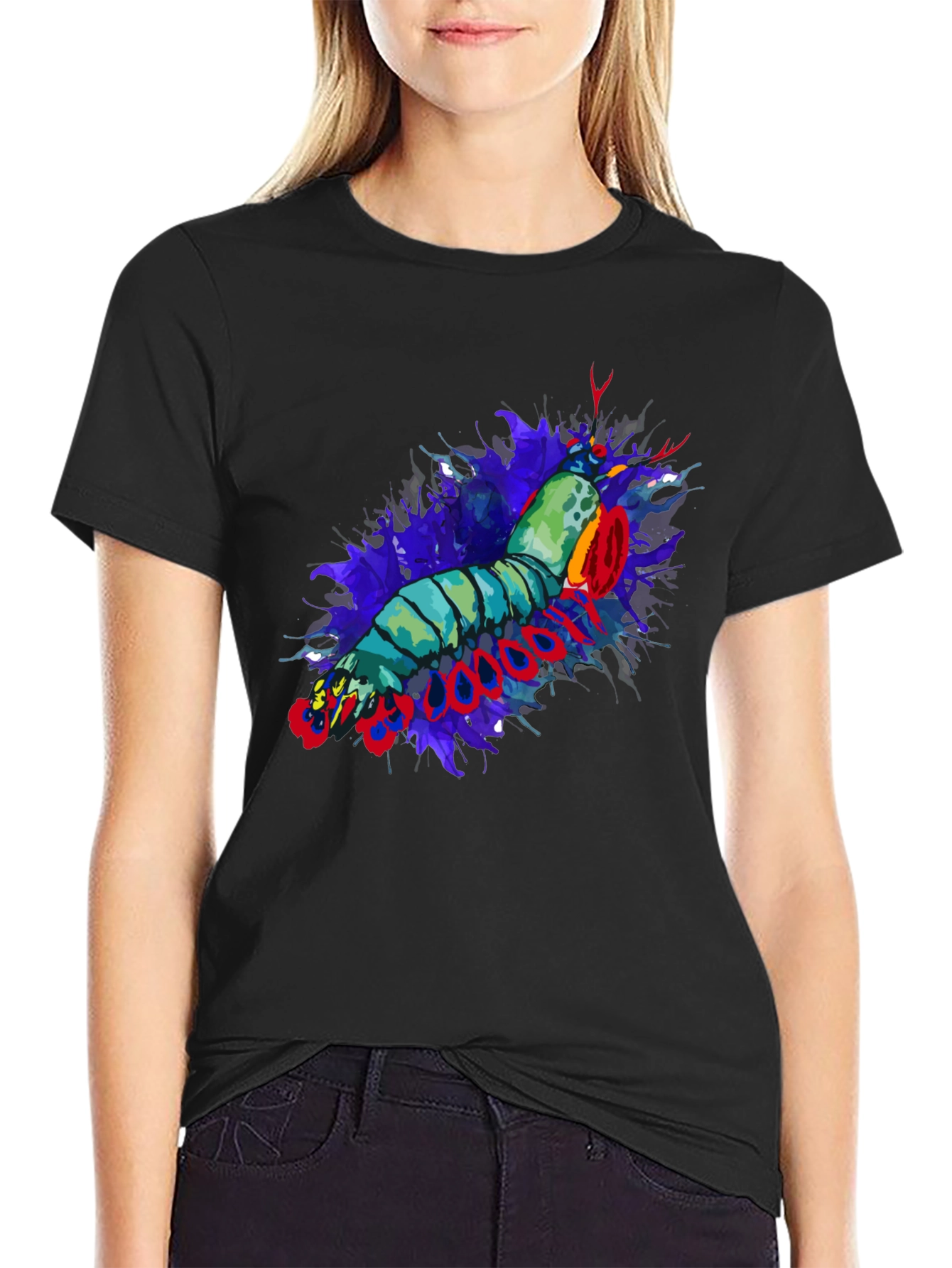 Mantis Shrimp Graphic Print Black T-Shirt