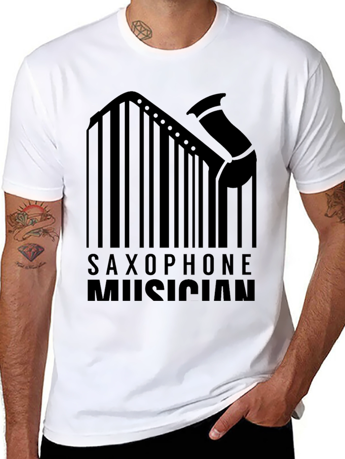 Saxophone Musician Barcode Design T-Shirt