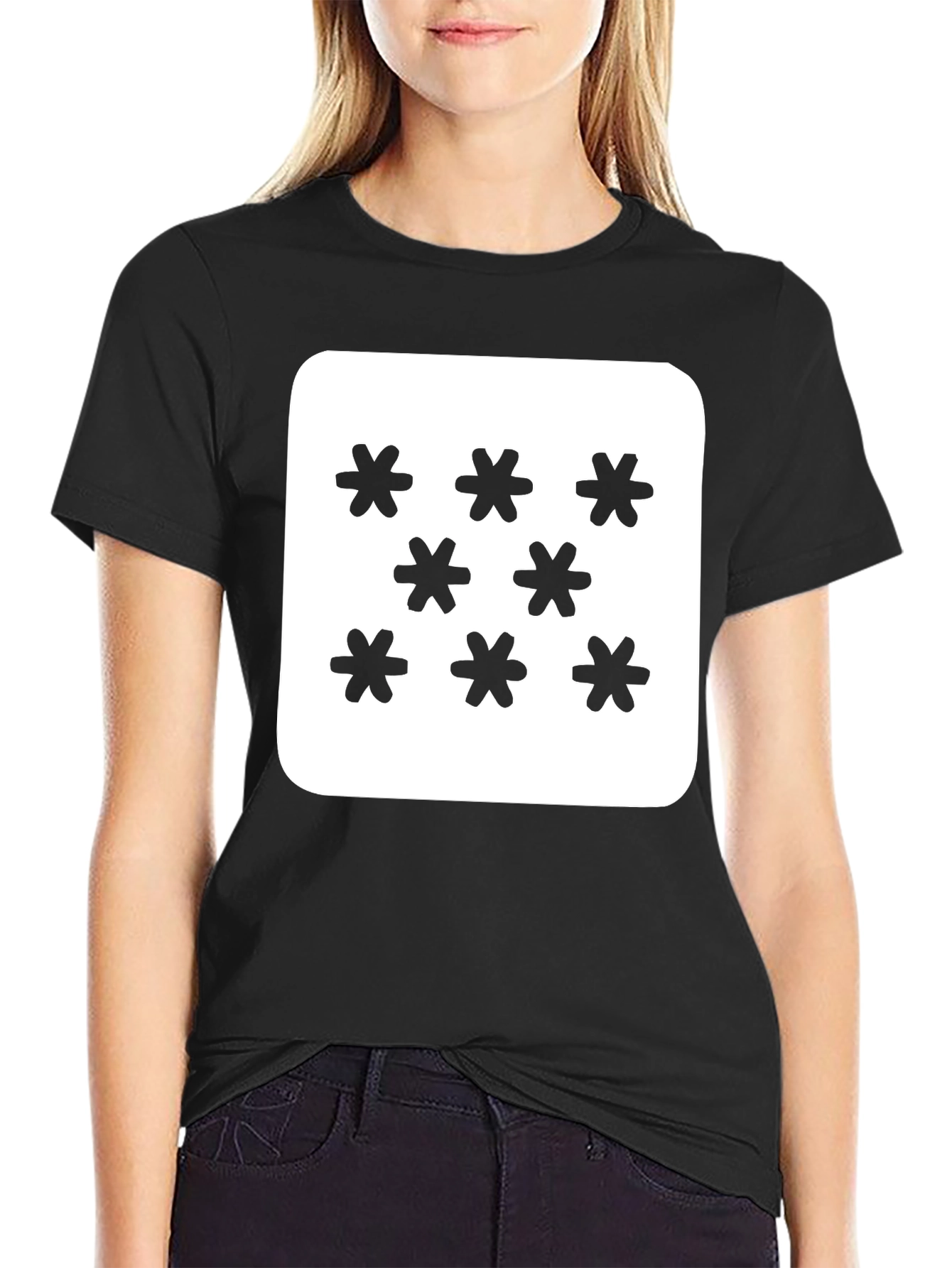 Geometric Snowflake Pattern Black T-Shirt