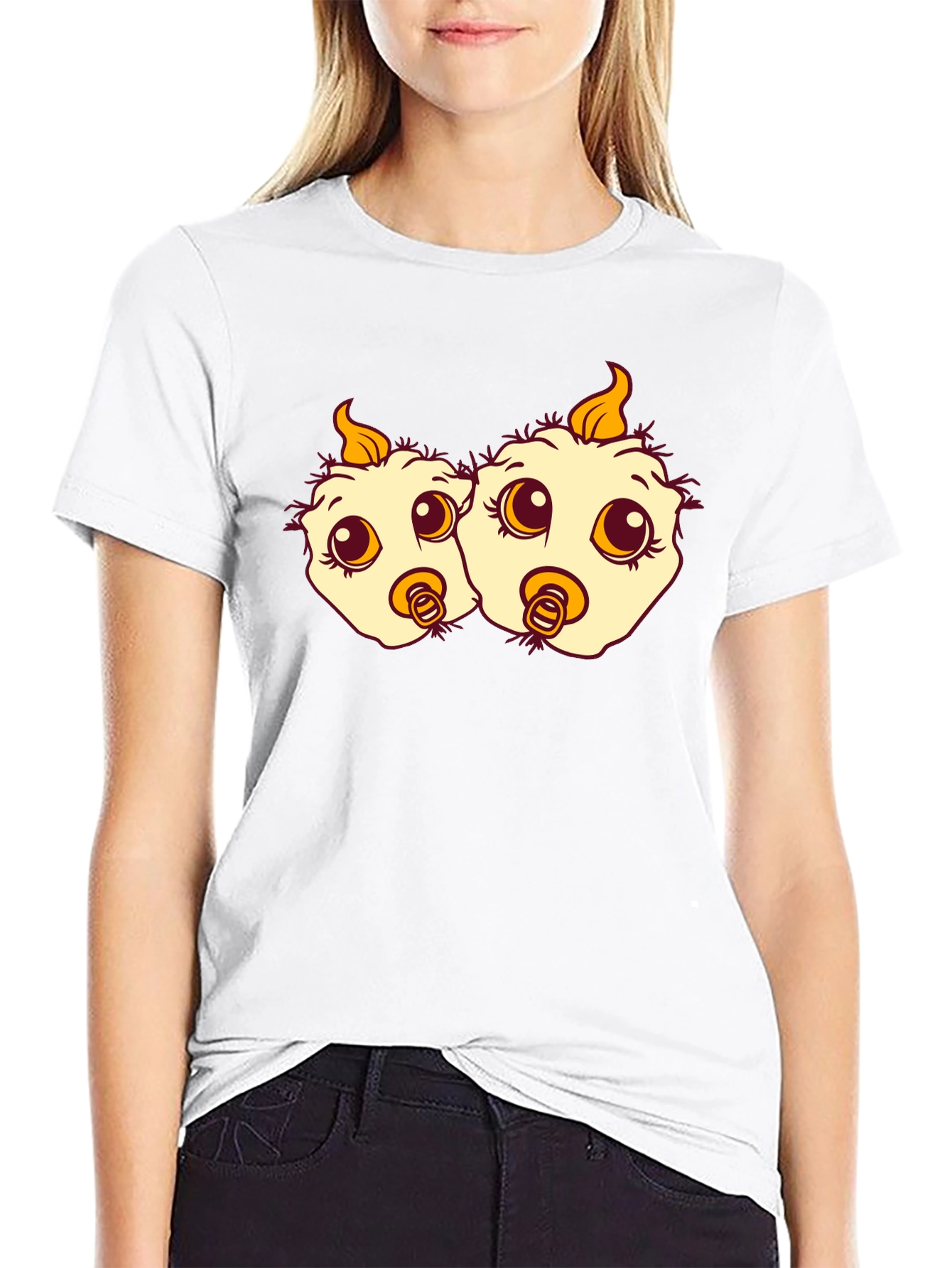 Cartoon Chick Twins Black T-Shirt