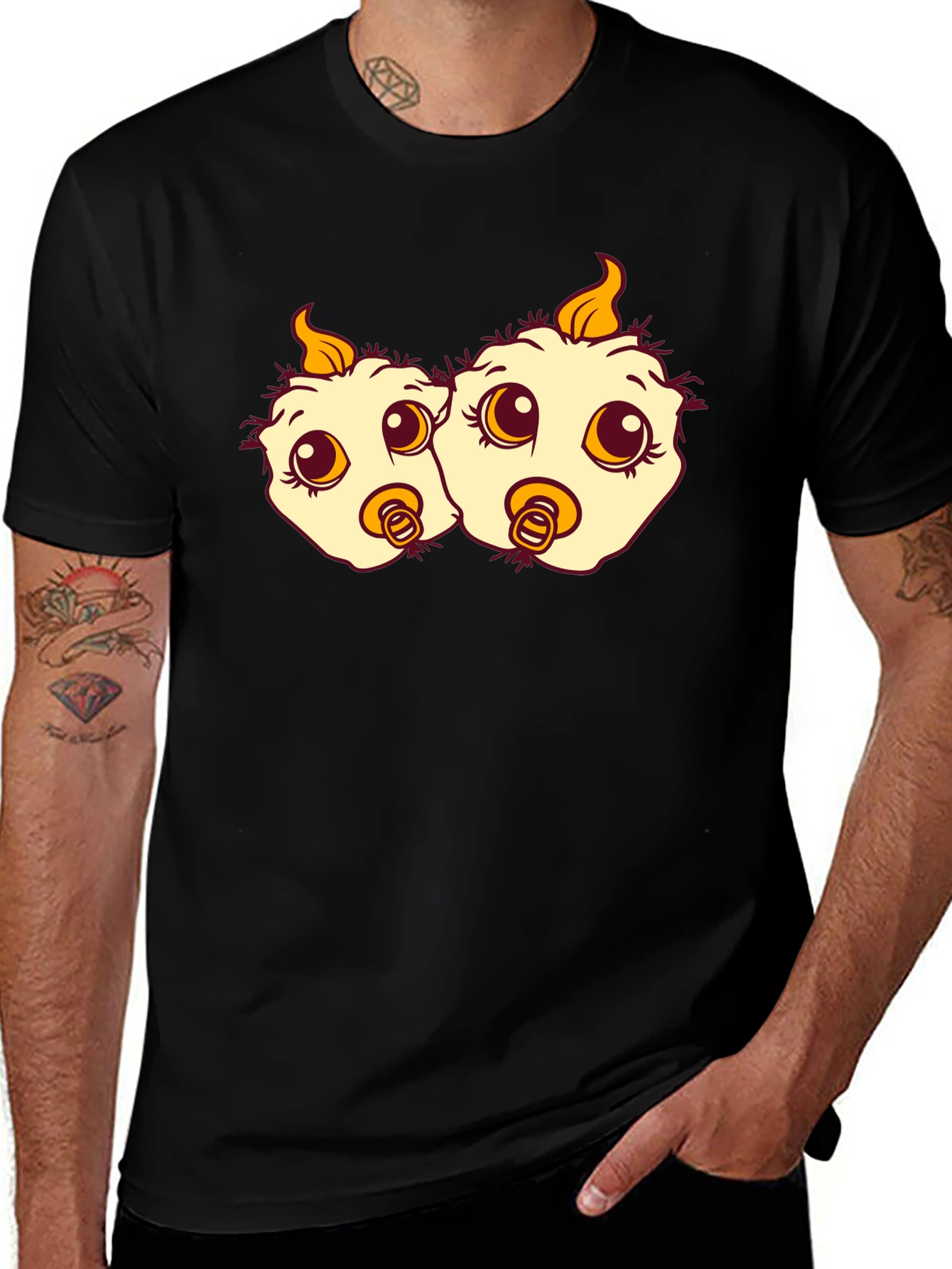 Cartoon Chick Twins Black T-Shirt