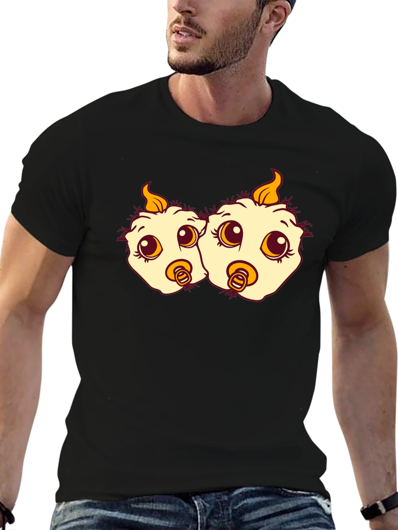 Cartoon Chick Twins Black T-Shirt