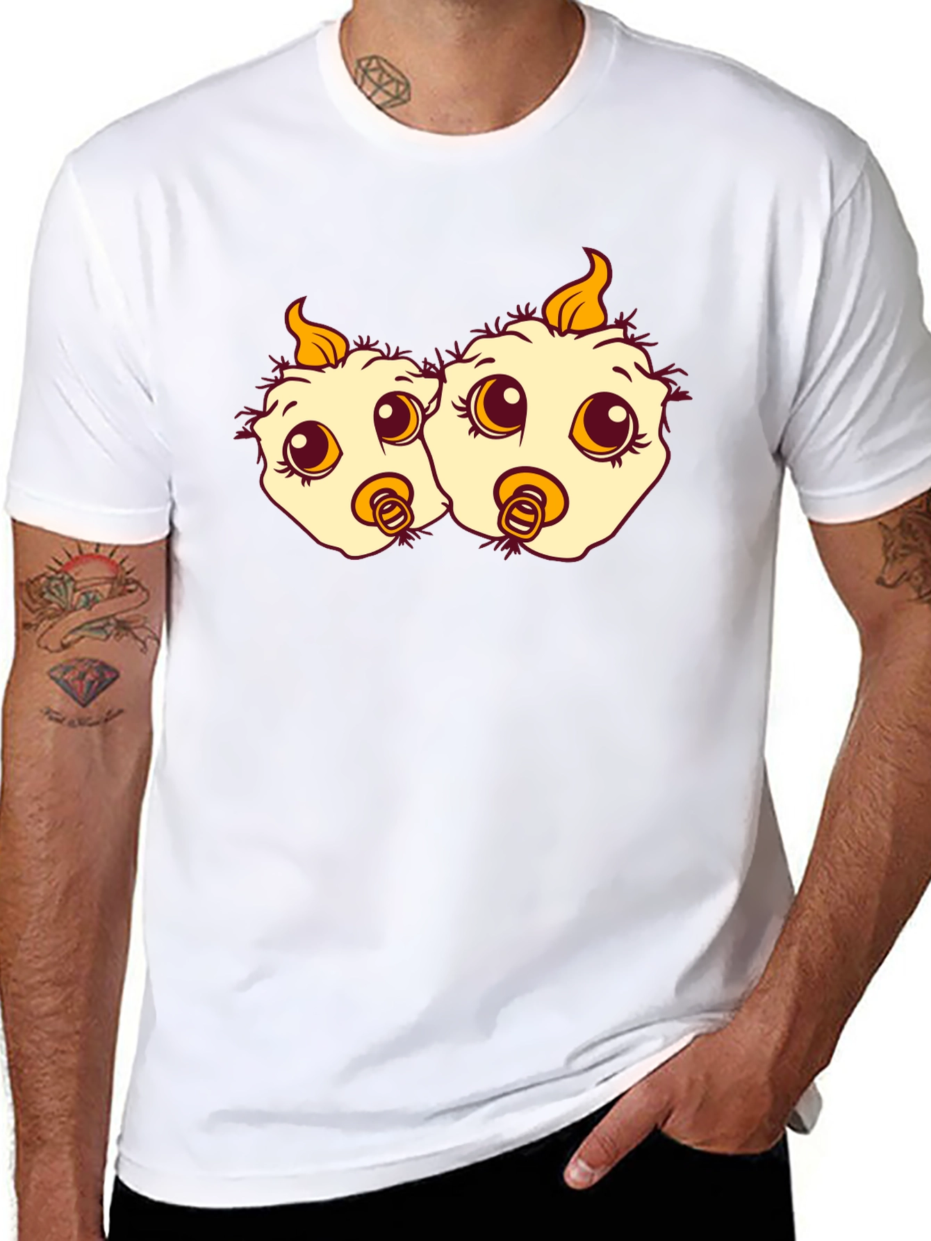 Cartoon Chick Twins Black T-Shirt