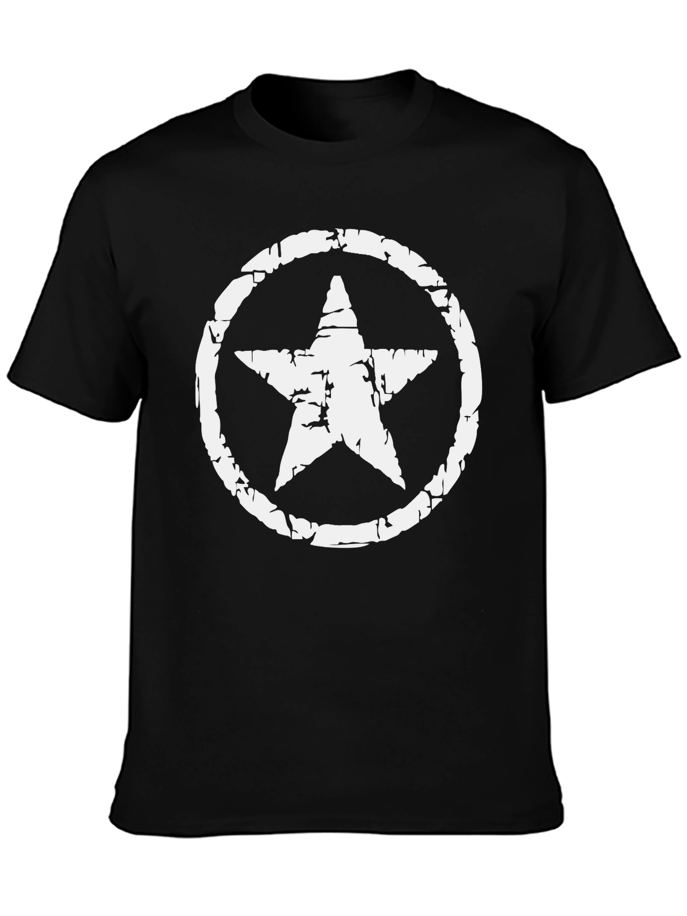 Distressed Star Graphic Tee - Black Cotton Blend