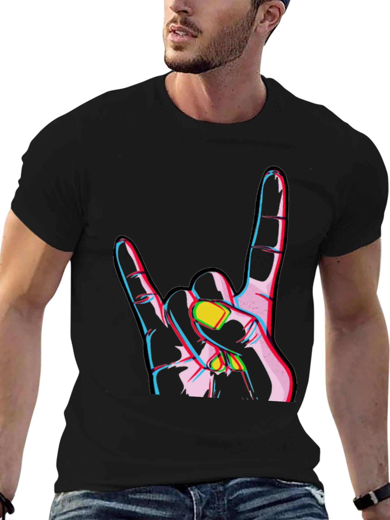 Rock On Gesture Graphic Tee - Black