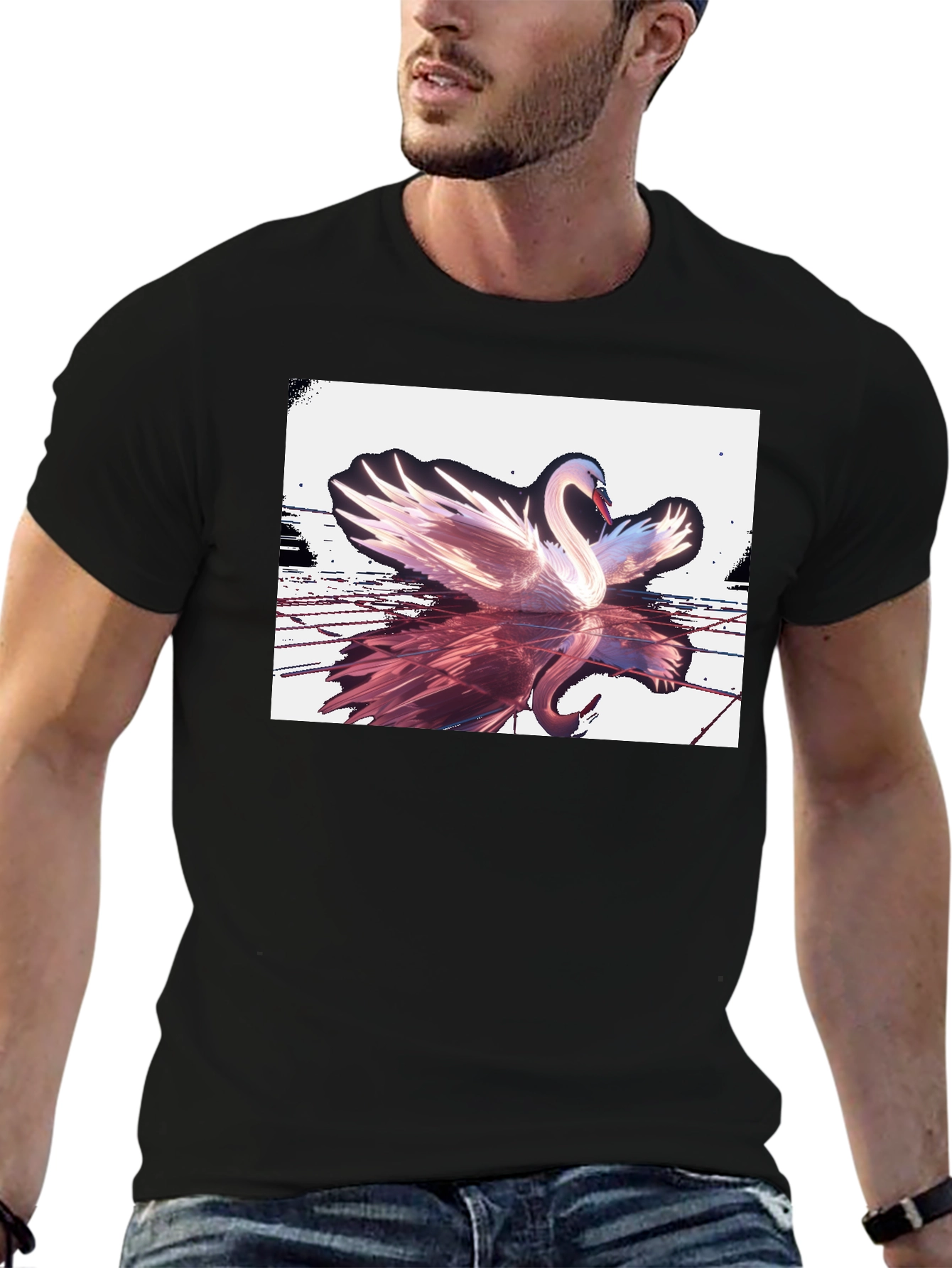Swan Reflection Graphic Tee - Black