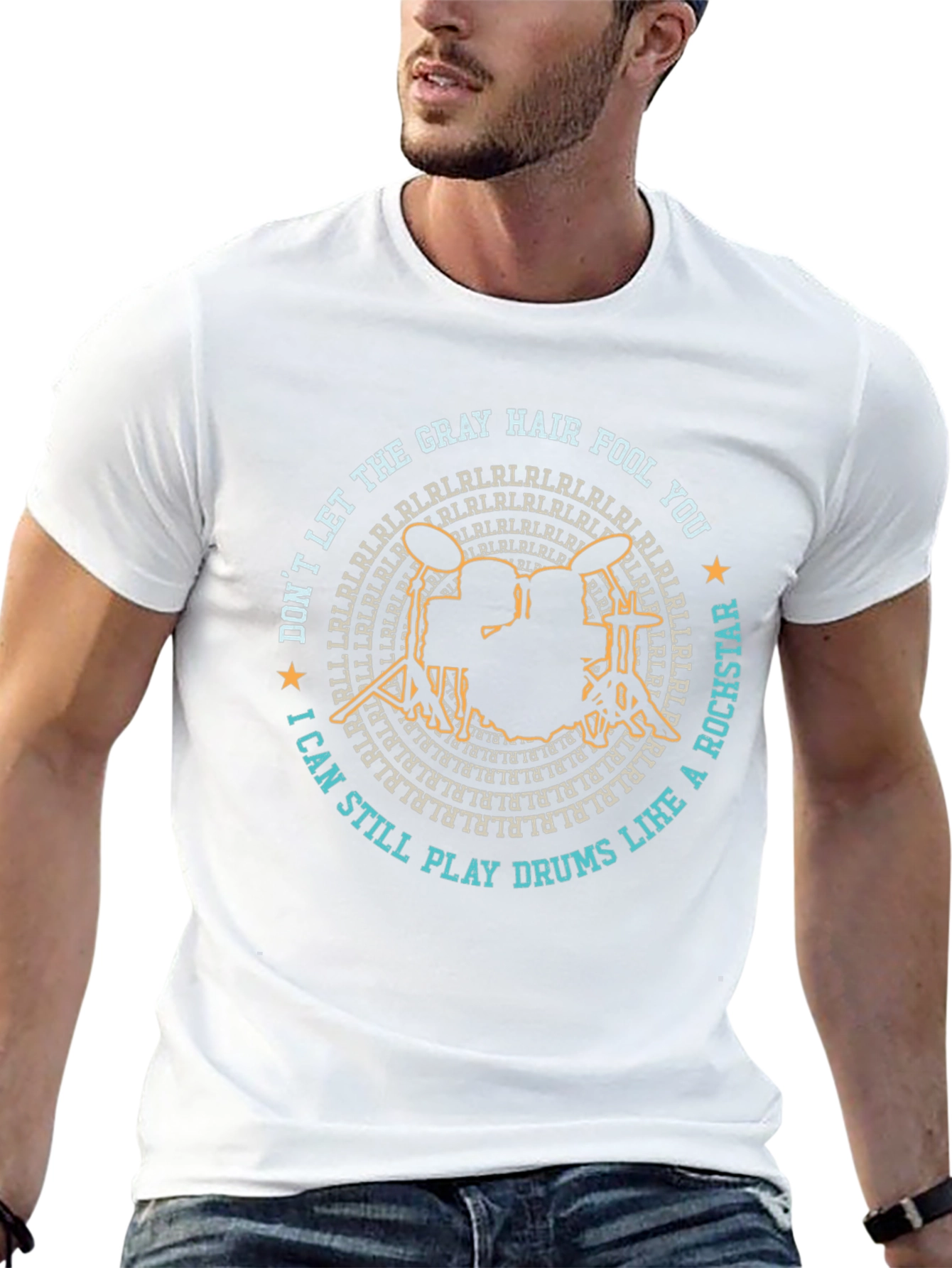 Gray Hair Fool Drummer Rockstar Graphic T-Shirt