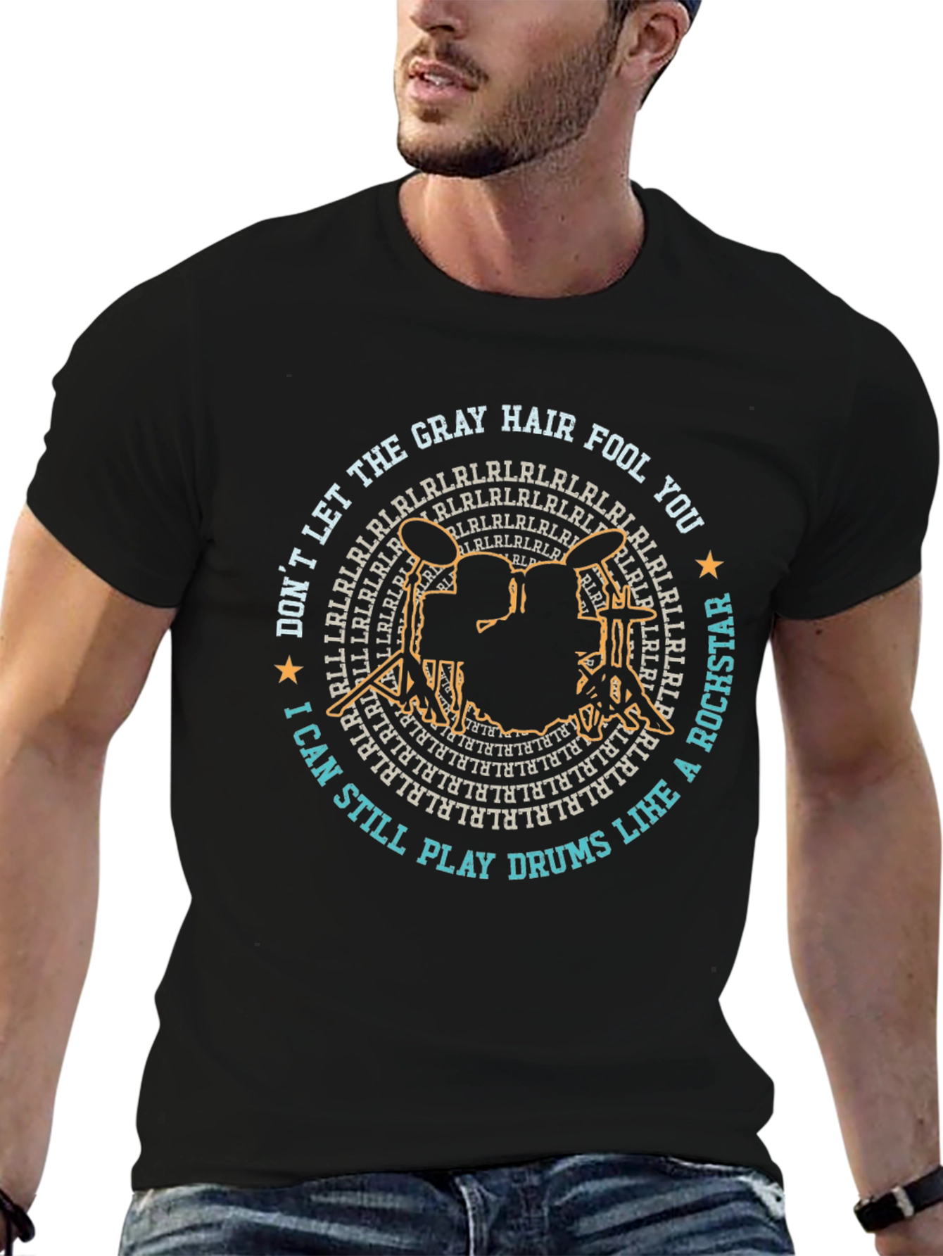 Gray Hair Fool Drummer Rockstar Graphic T-Shirt