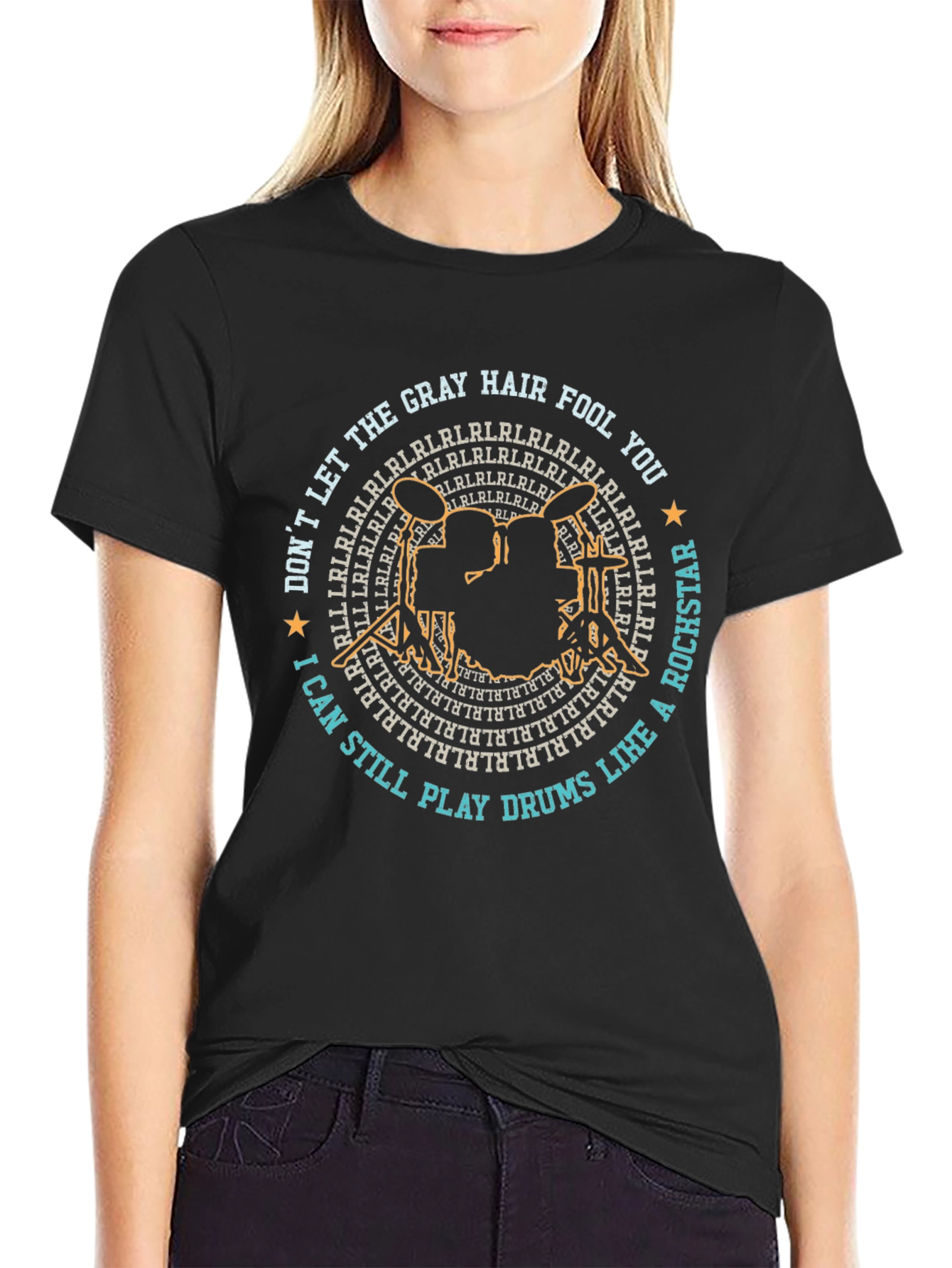 Gray Hair Fool Drummer Rockstar Graphic T-Shirt