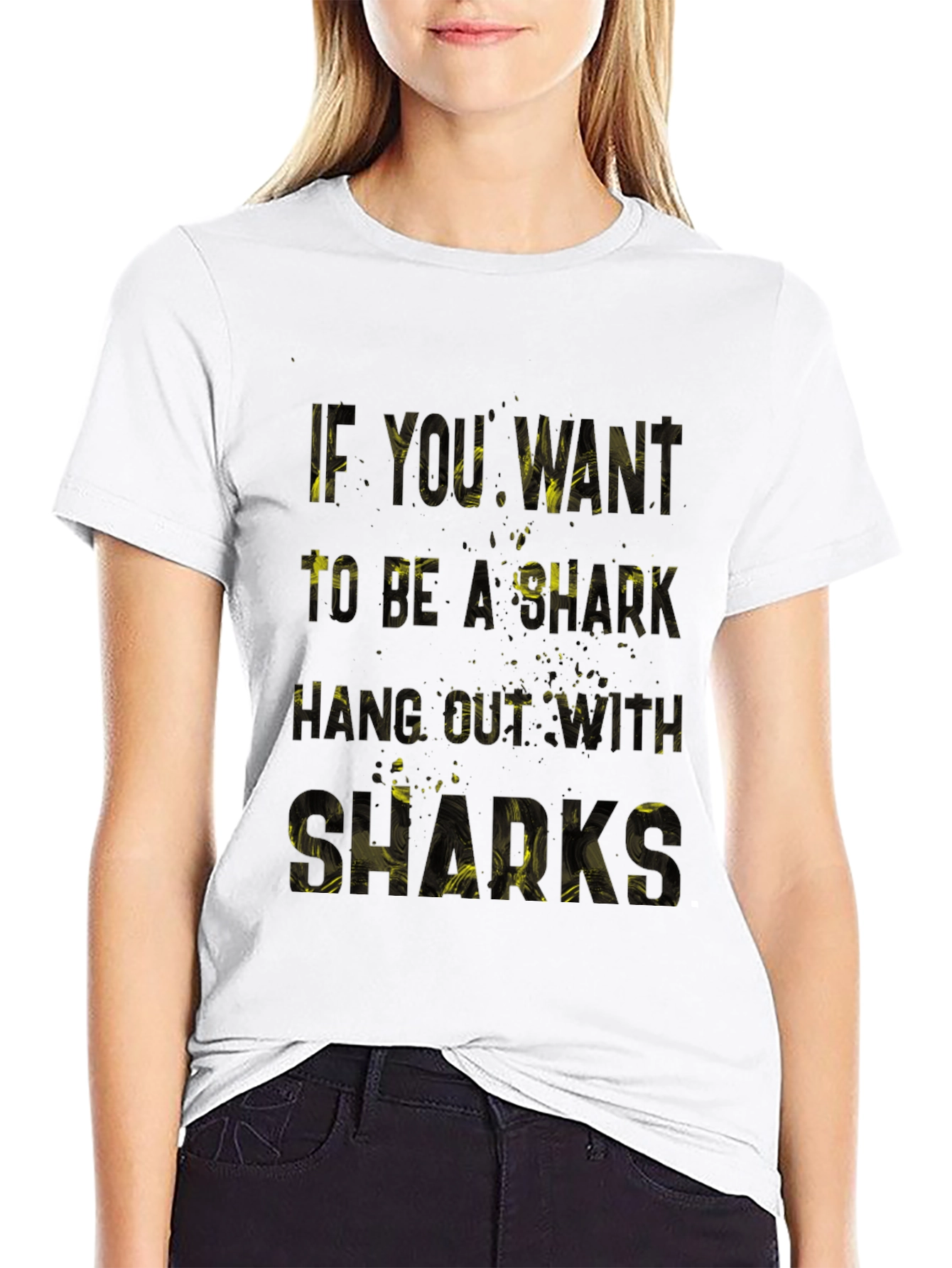 Motivational Shark Graphic Tee - Black