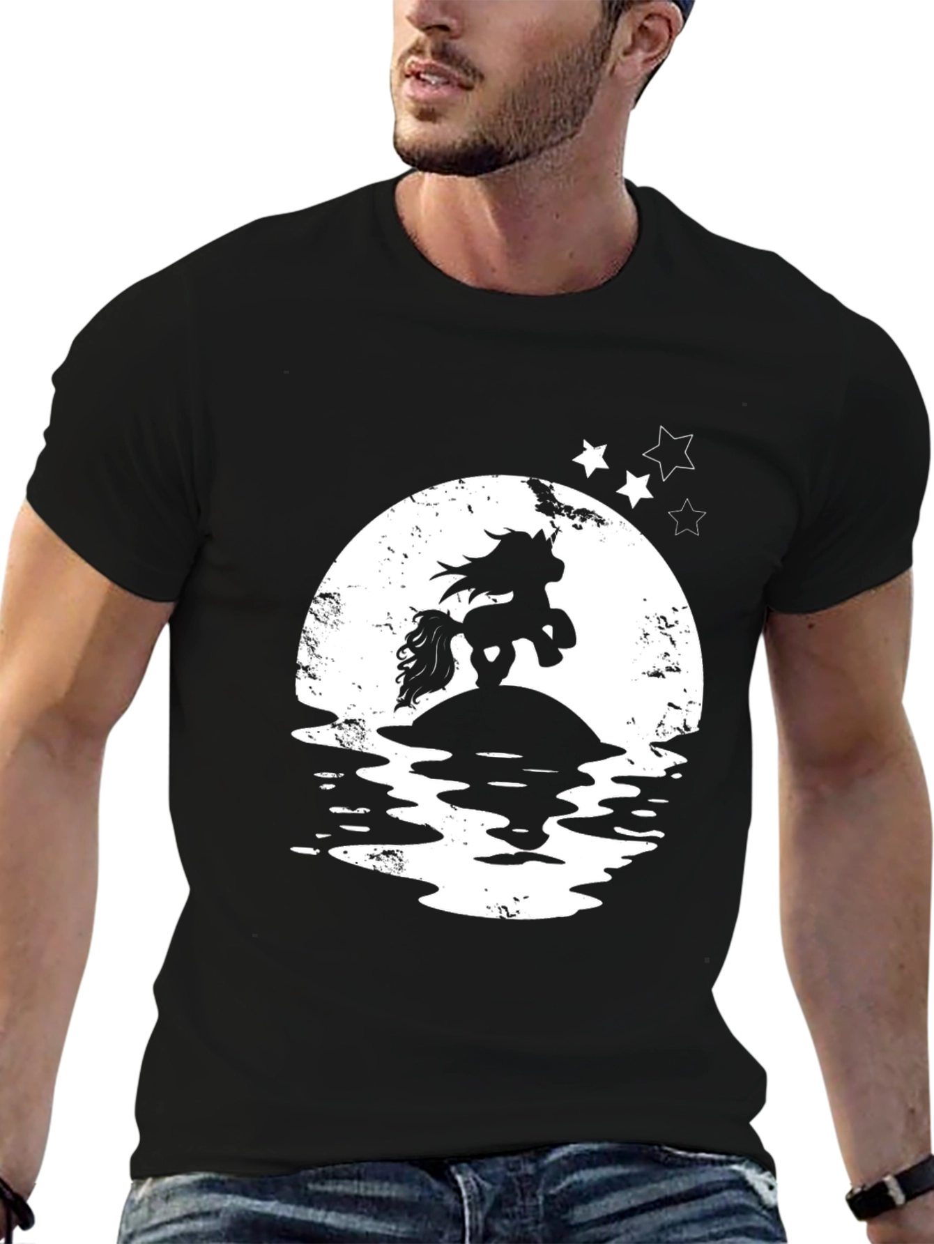 Unicorn Moon Graphic T-Shirt - Black