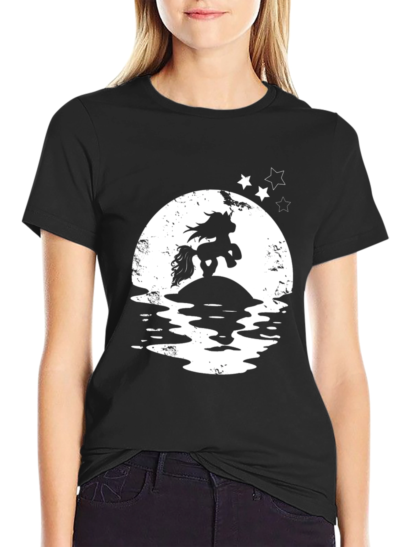 Unicorn Moon Graphic T-Shirt - Black