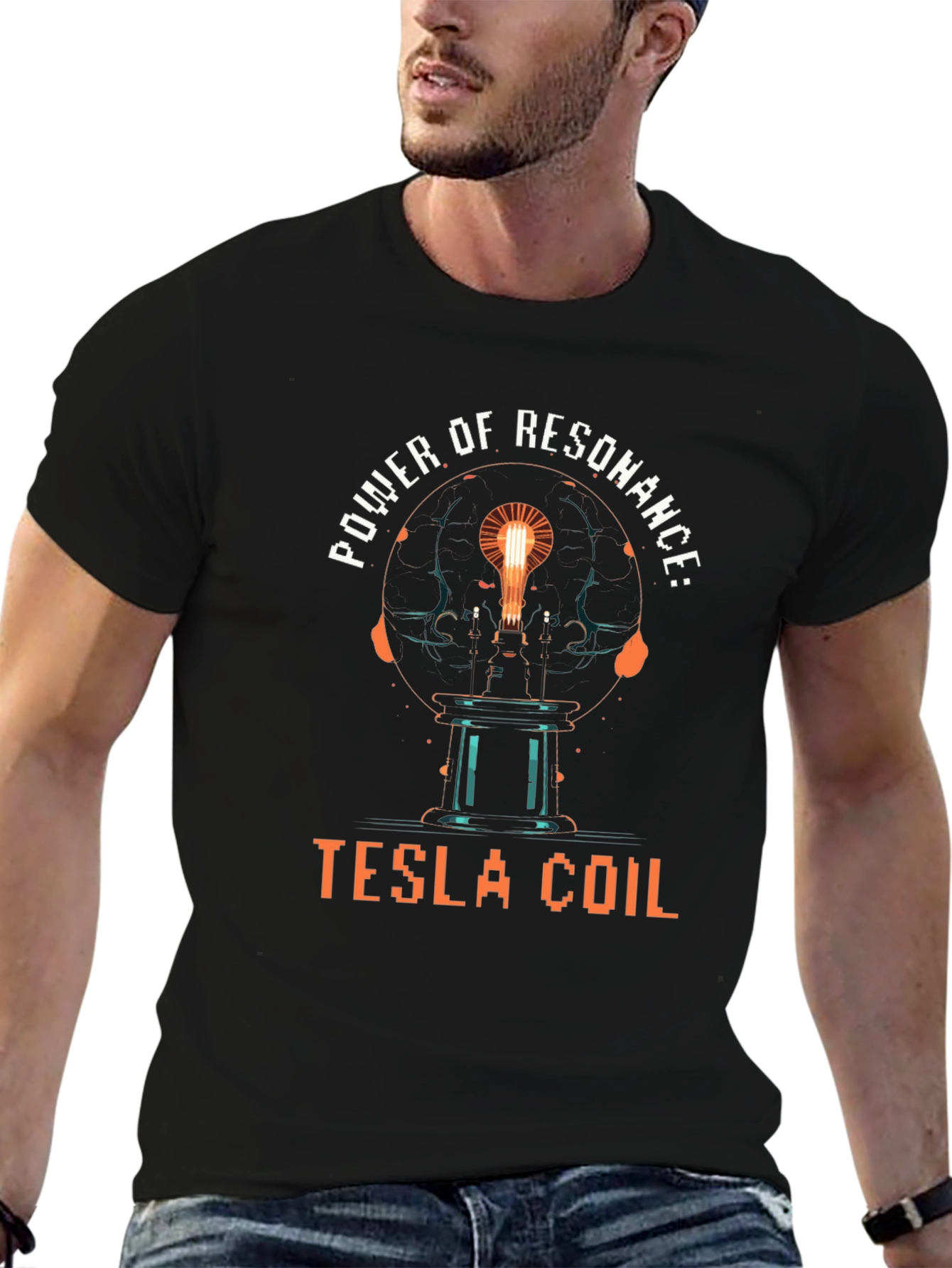 Power of Resonance: Tesla Coil Black T-Shirt