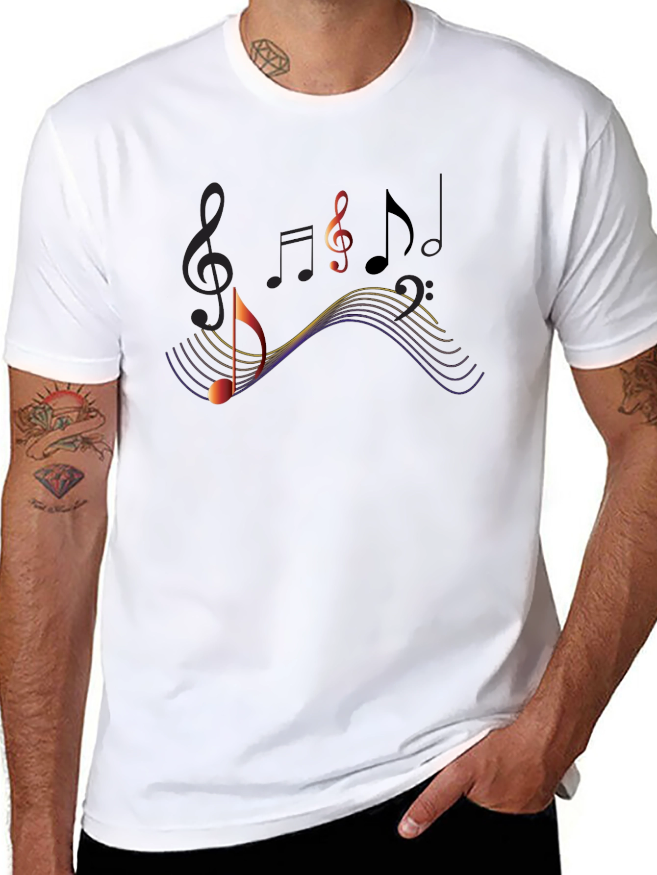 Musical Notes Graphic Black T-Shirt