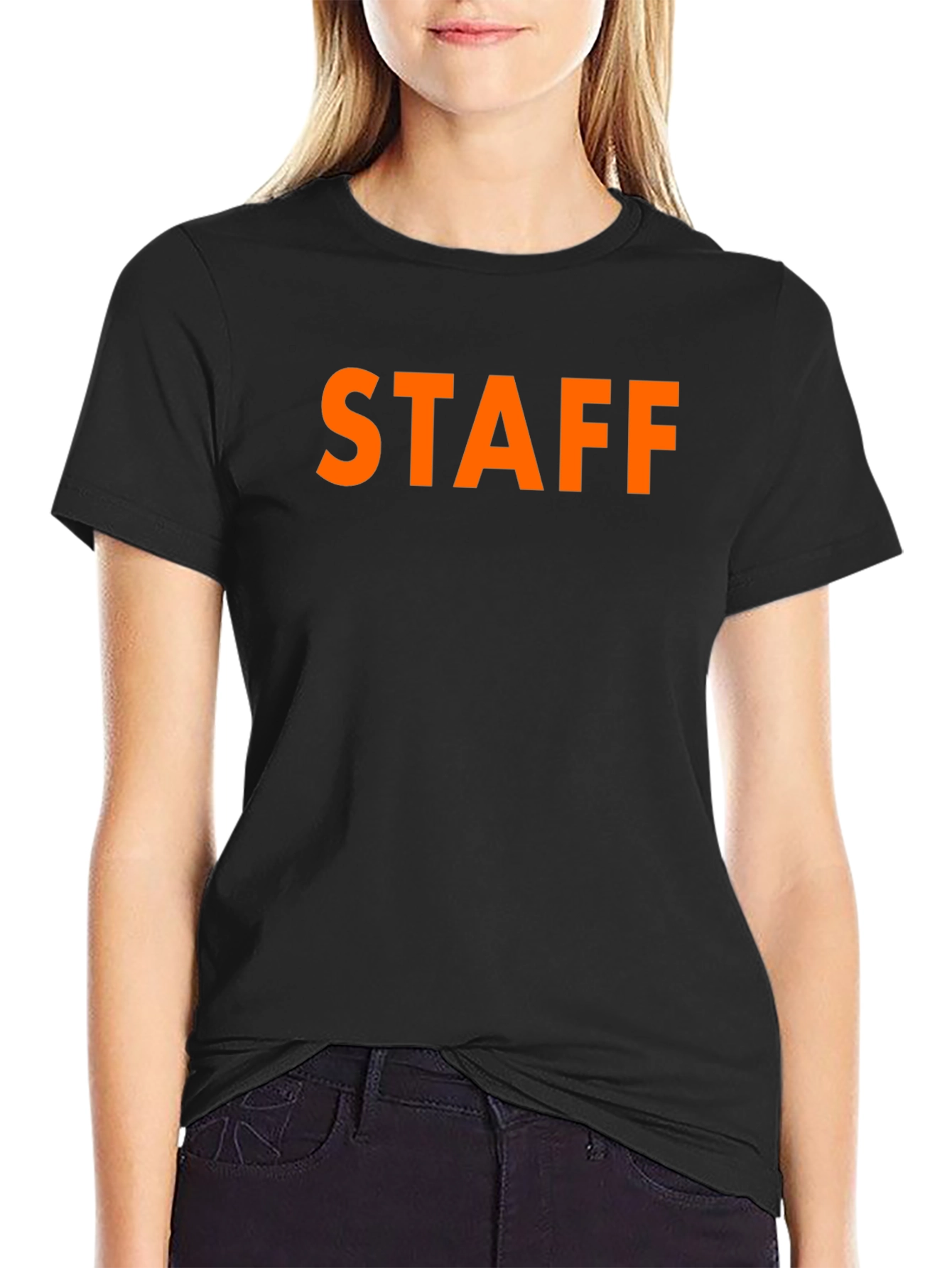 Black STAFF T-Shirt Crew Neck Casual Wear