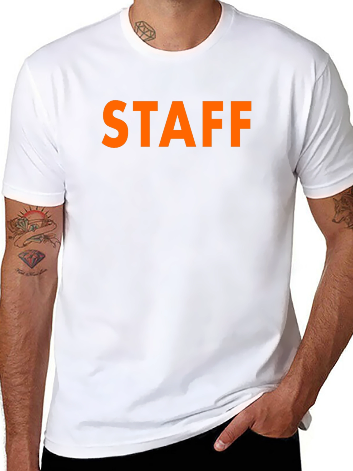 Black STAFF T-Shirt Crew Neck Casual Wear