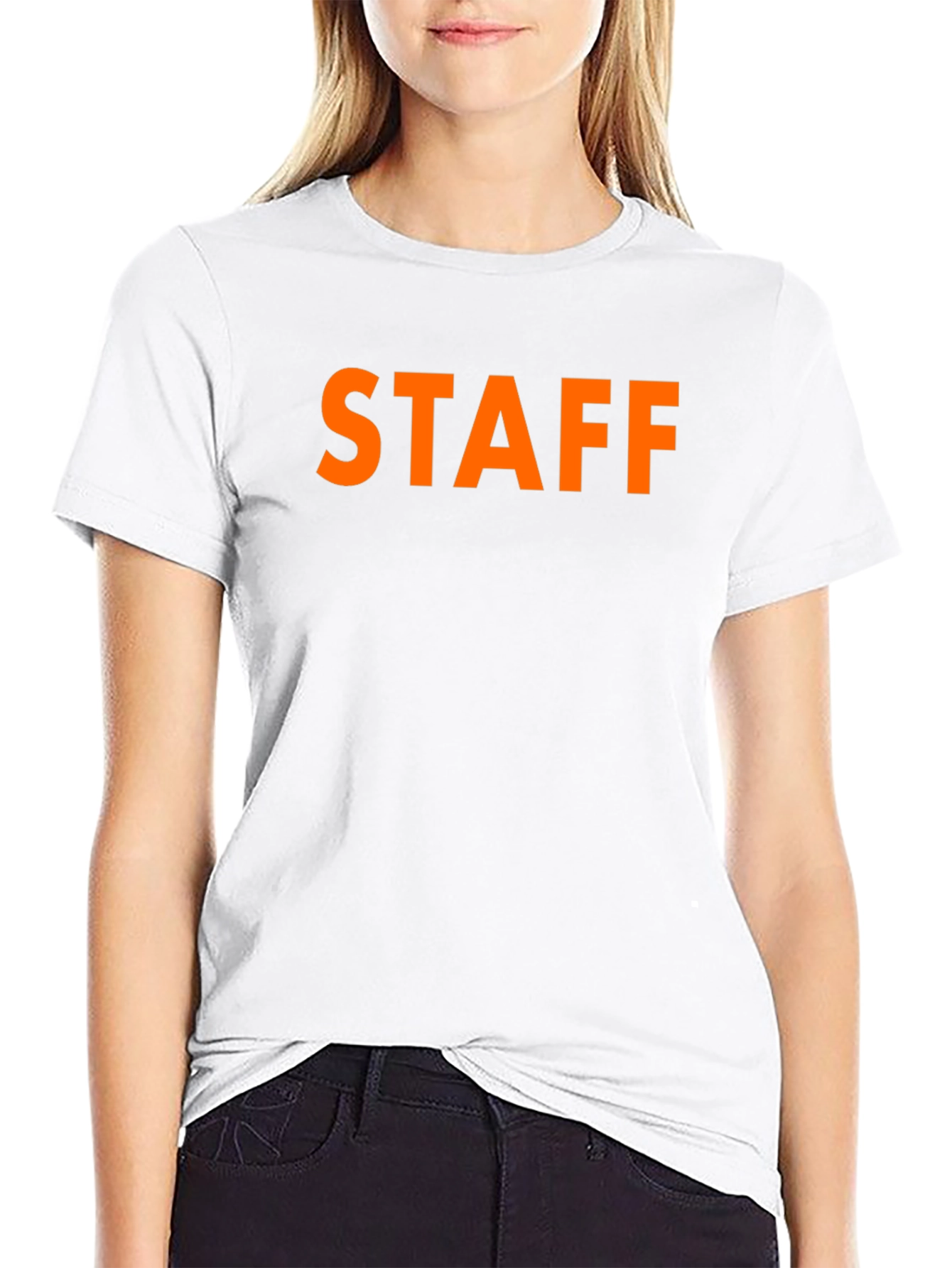 Black STAFF T-Shirt Crew Neck Casual Wear