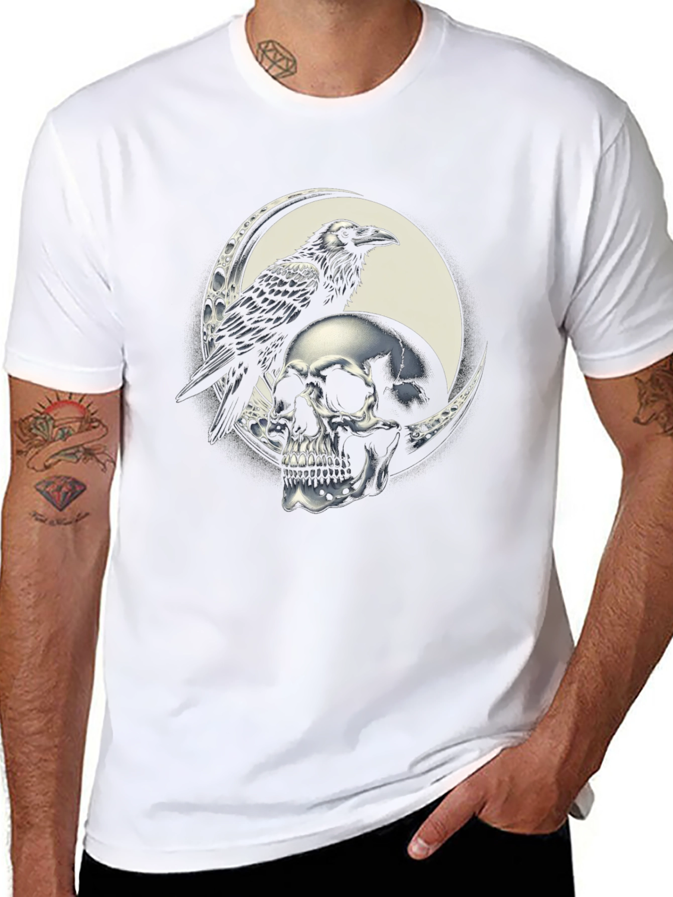 Raven Skull Graphic Tee - Black