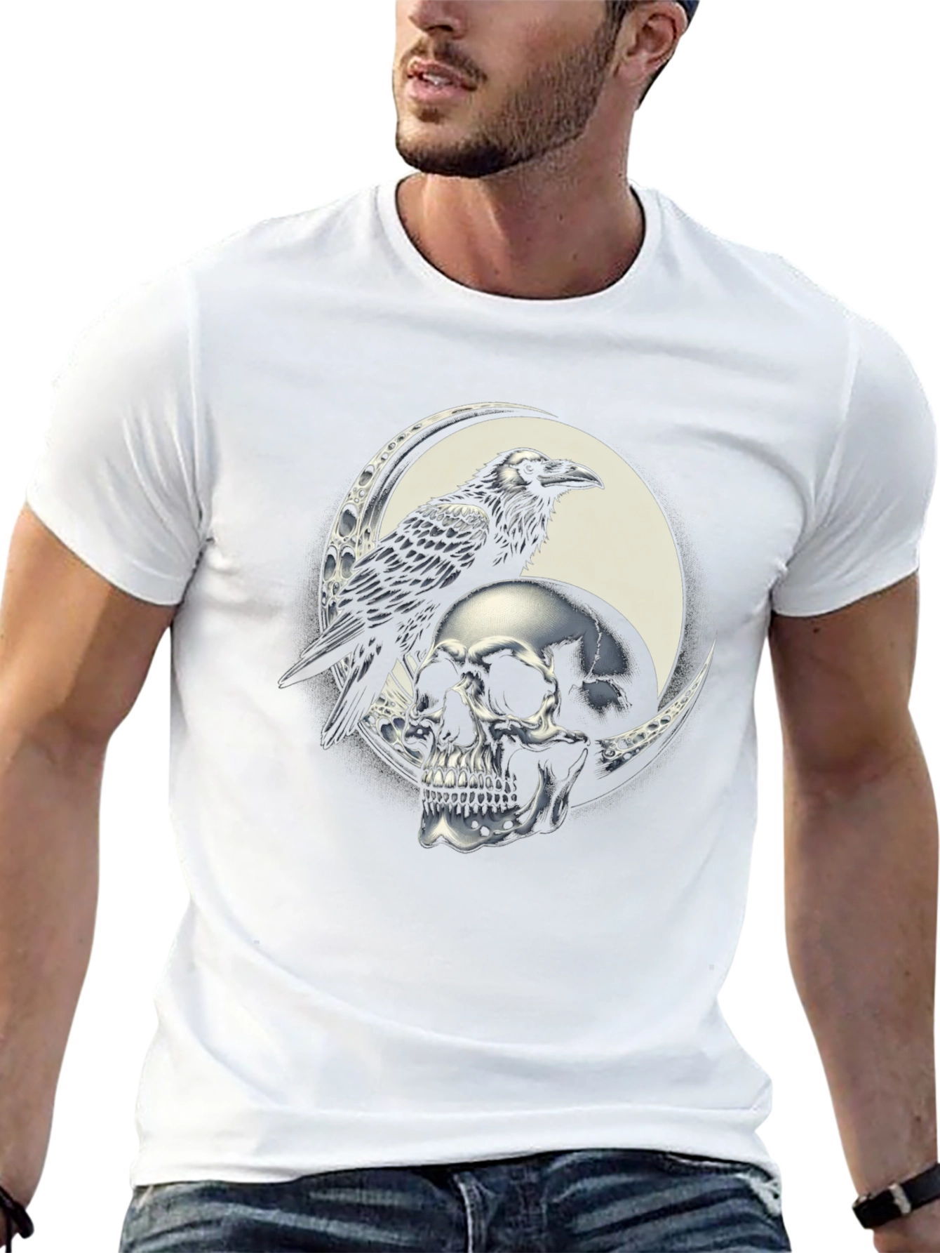 Raven Skull Graphic Tee - Black