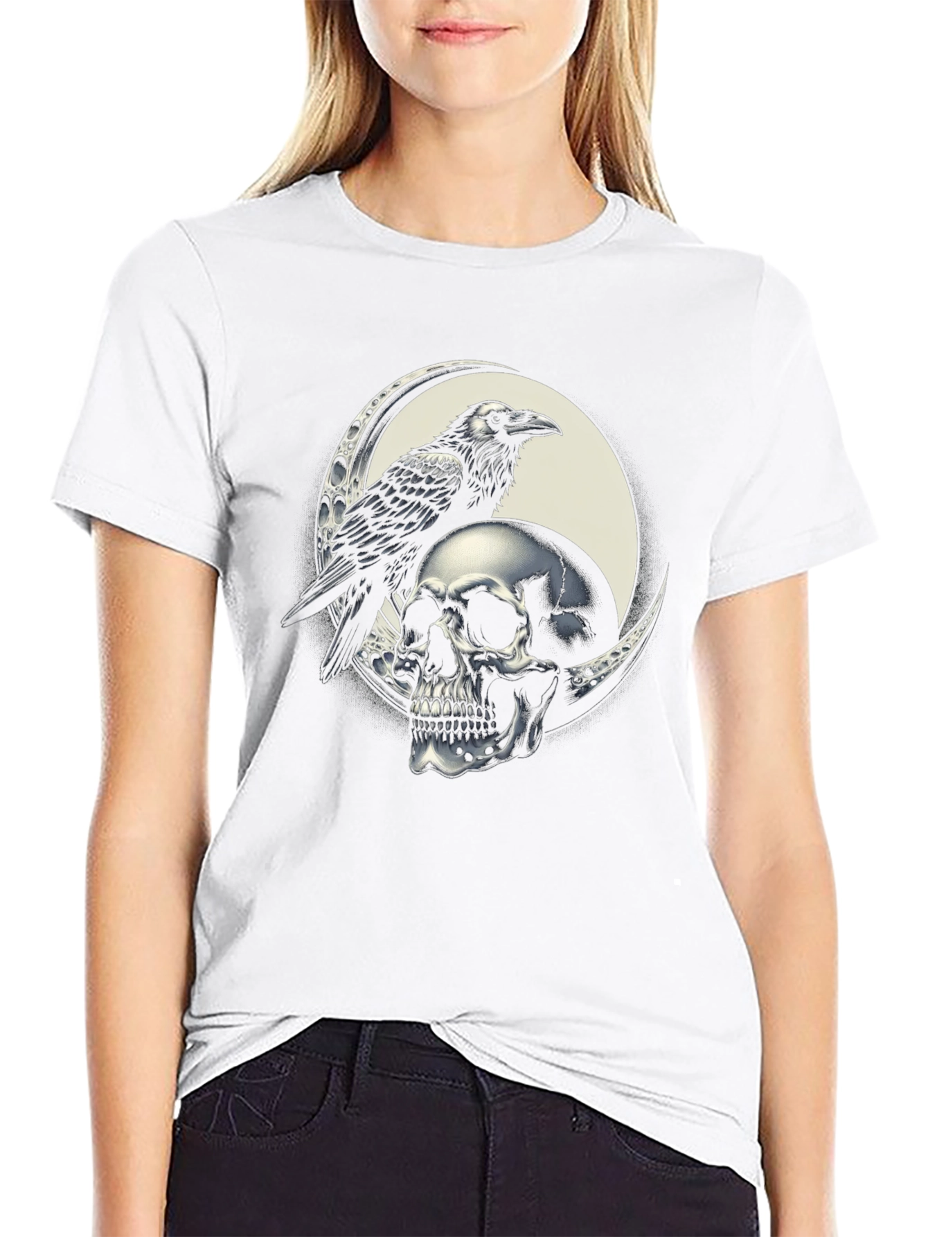 Raven Skull Graphic Tee - Black
