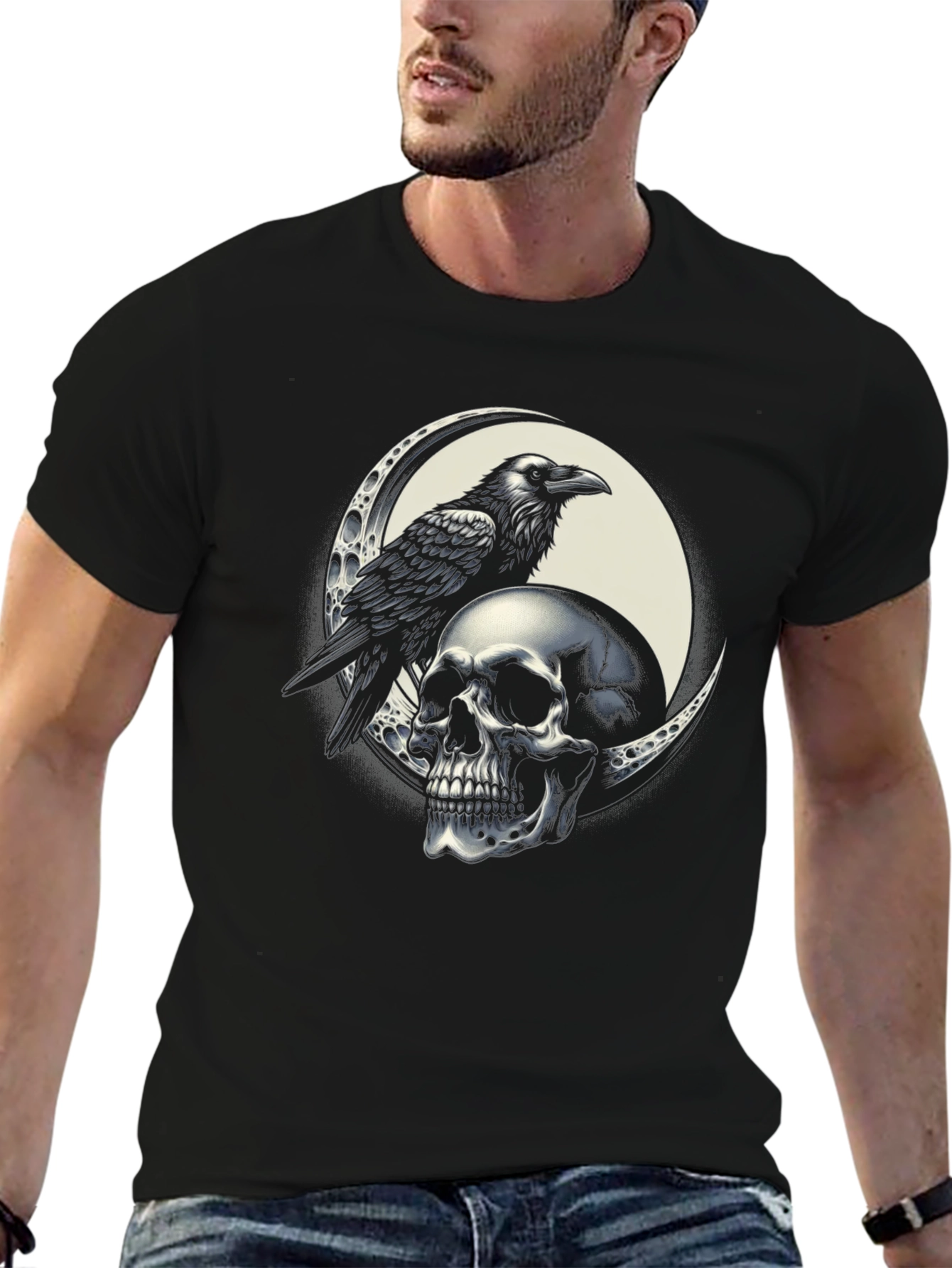 Raven Skull Graphic Tee - Black