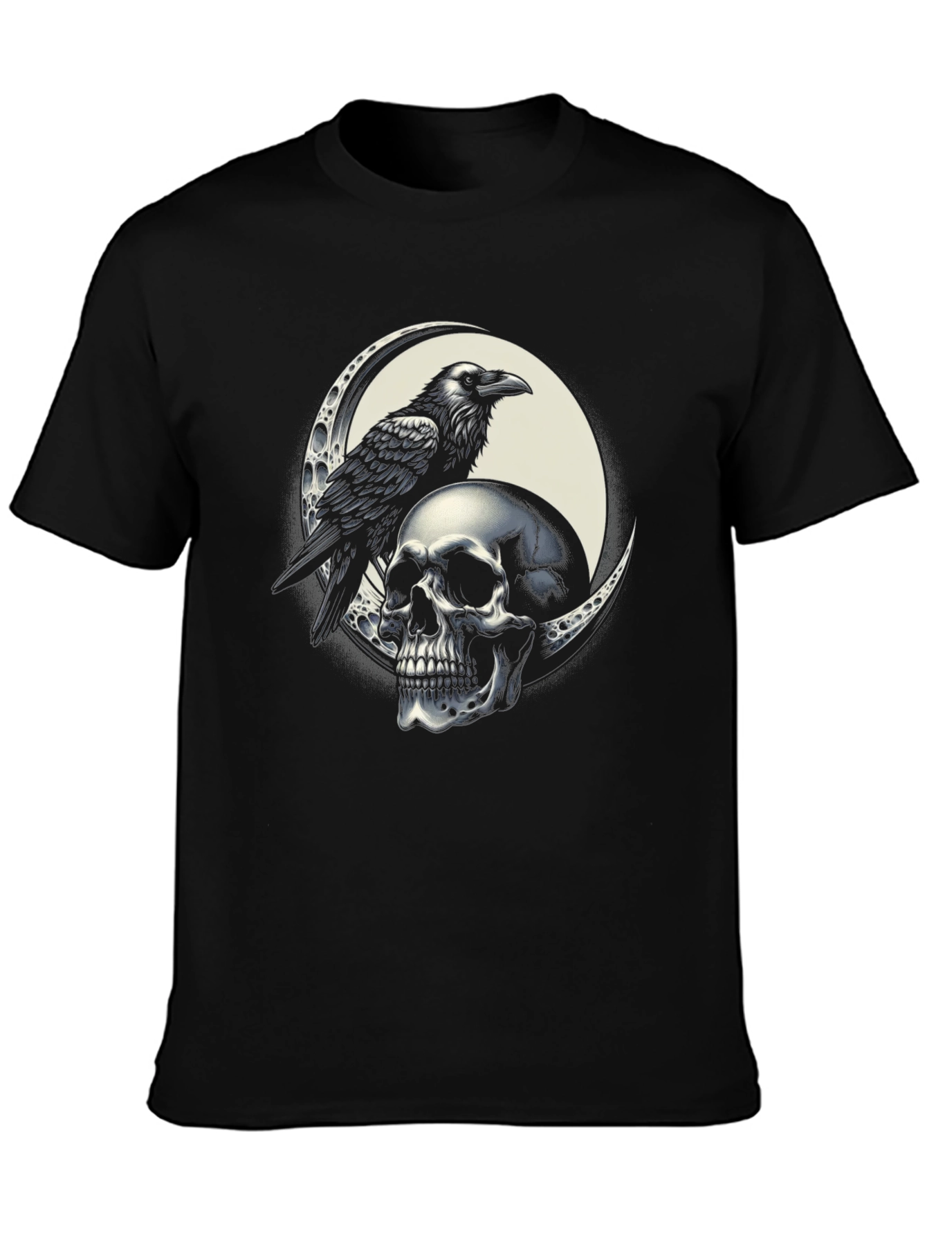 Raven Skull Graphic Tee - Black