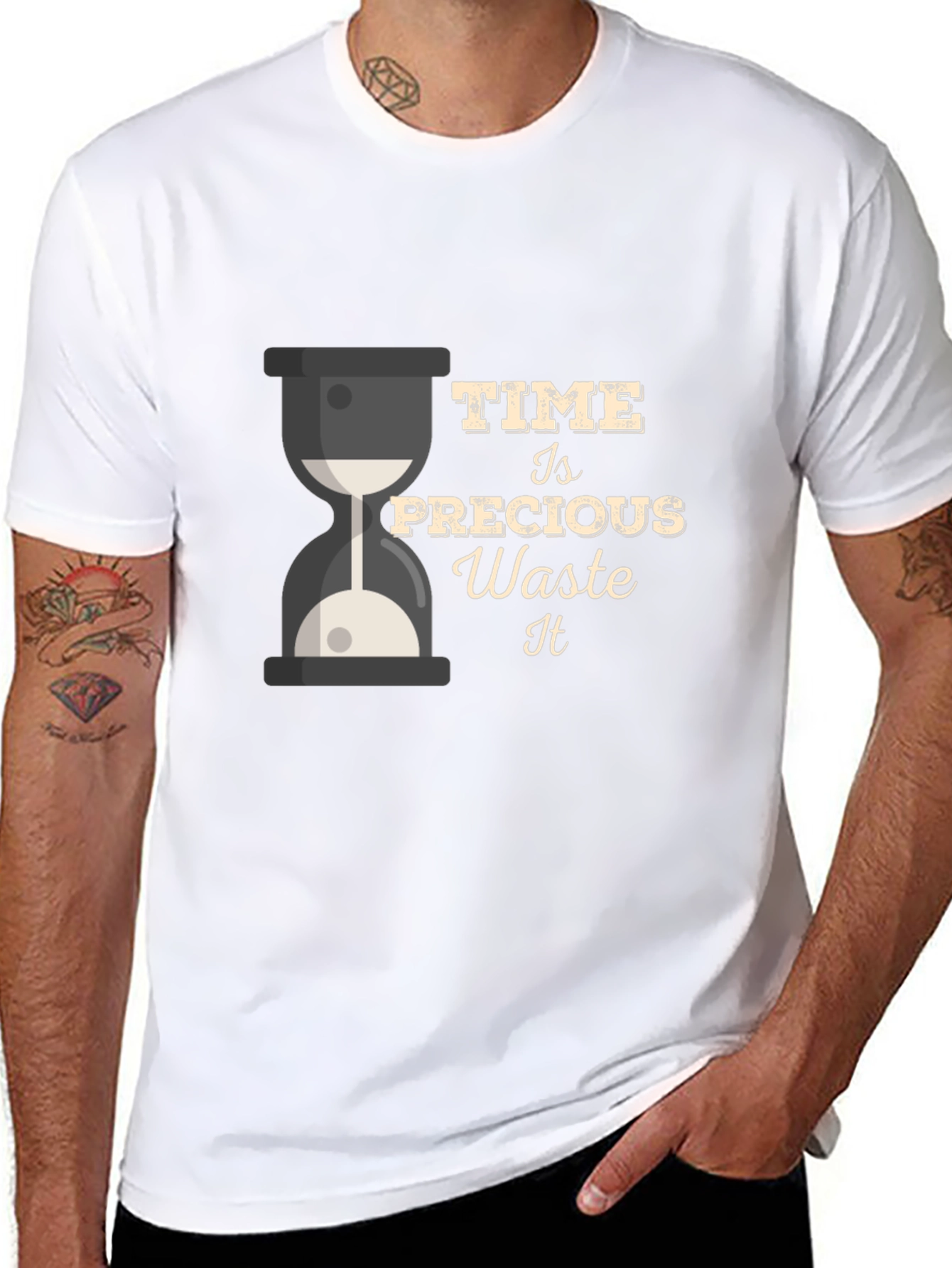 Time Is Precious Mens Black T-Shirt