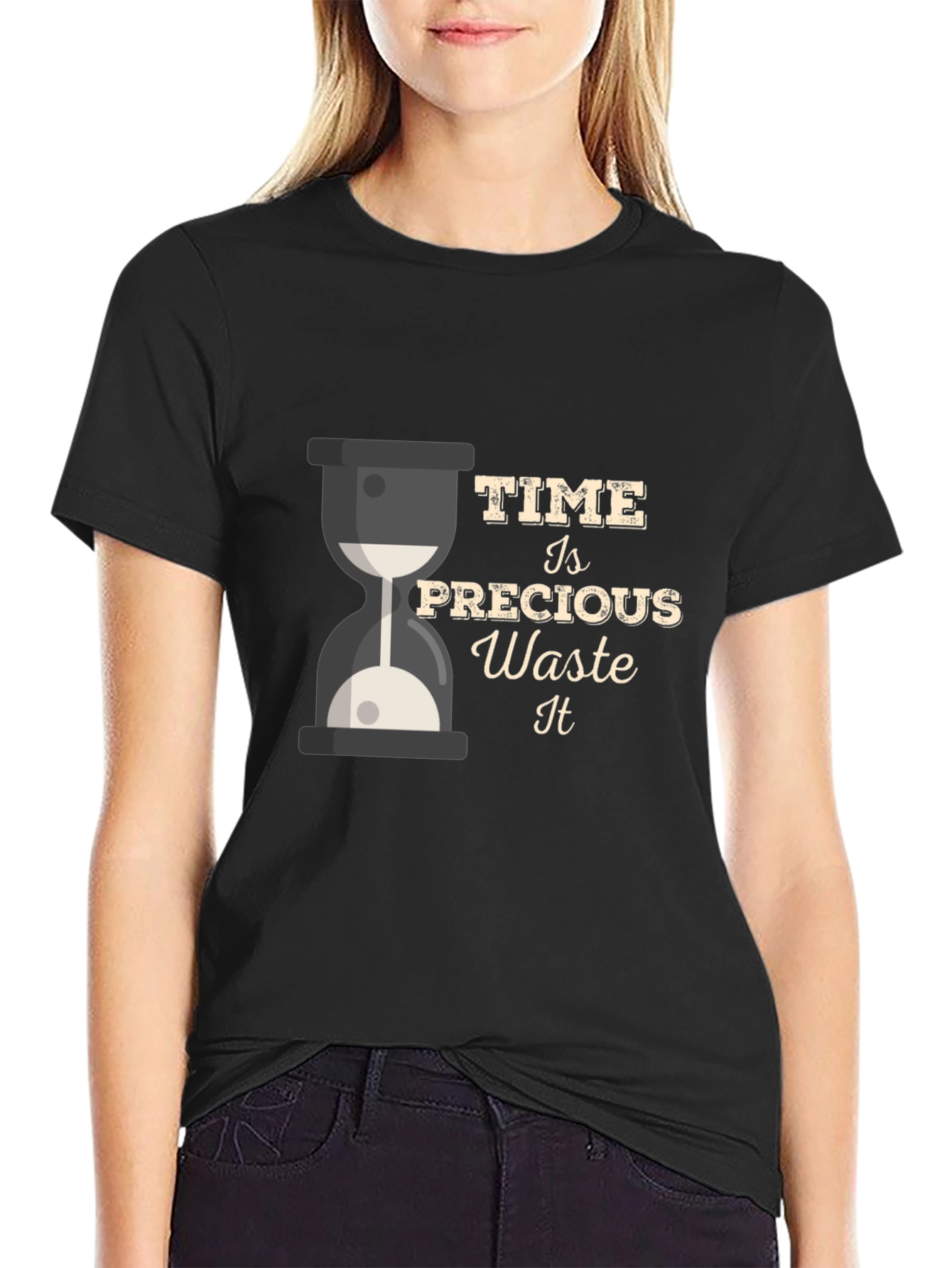 Time Is Precious Mens Black T-Shirt