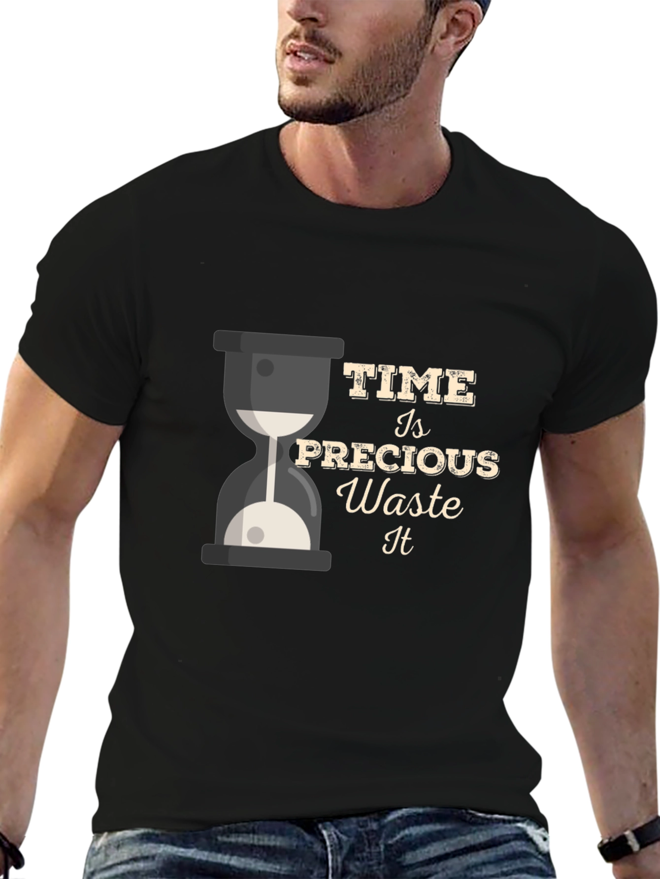 Time Is Precious Mens Black T-Shirt