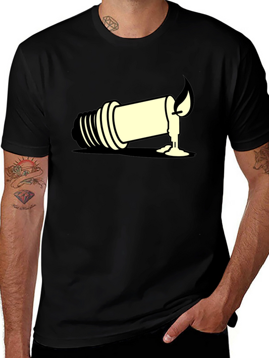 Unique Candle Light Bulb Graphic Tee - Black