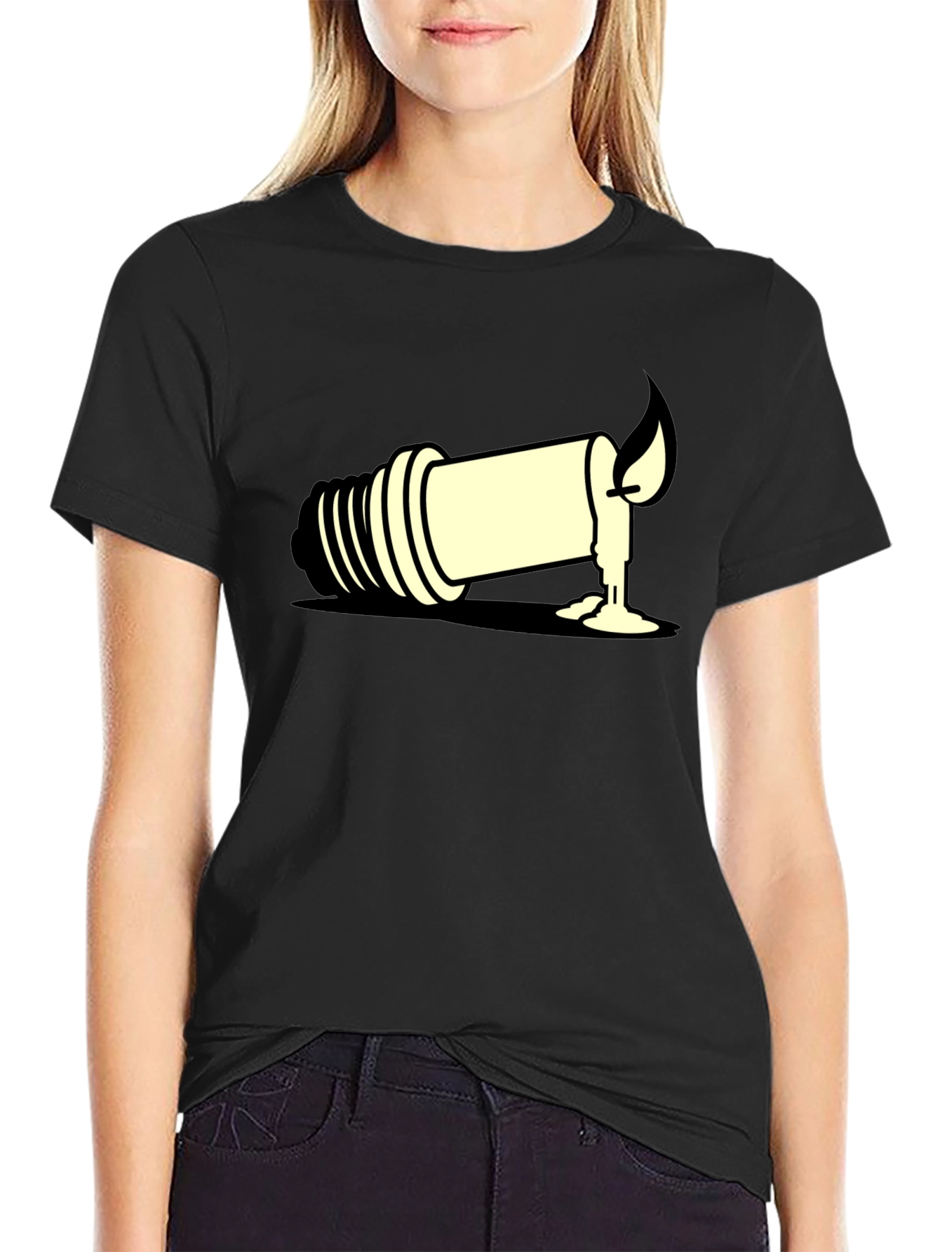 Unique Candle Light Bulb Graphic Tee - Black